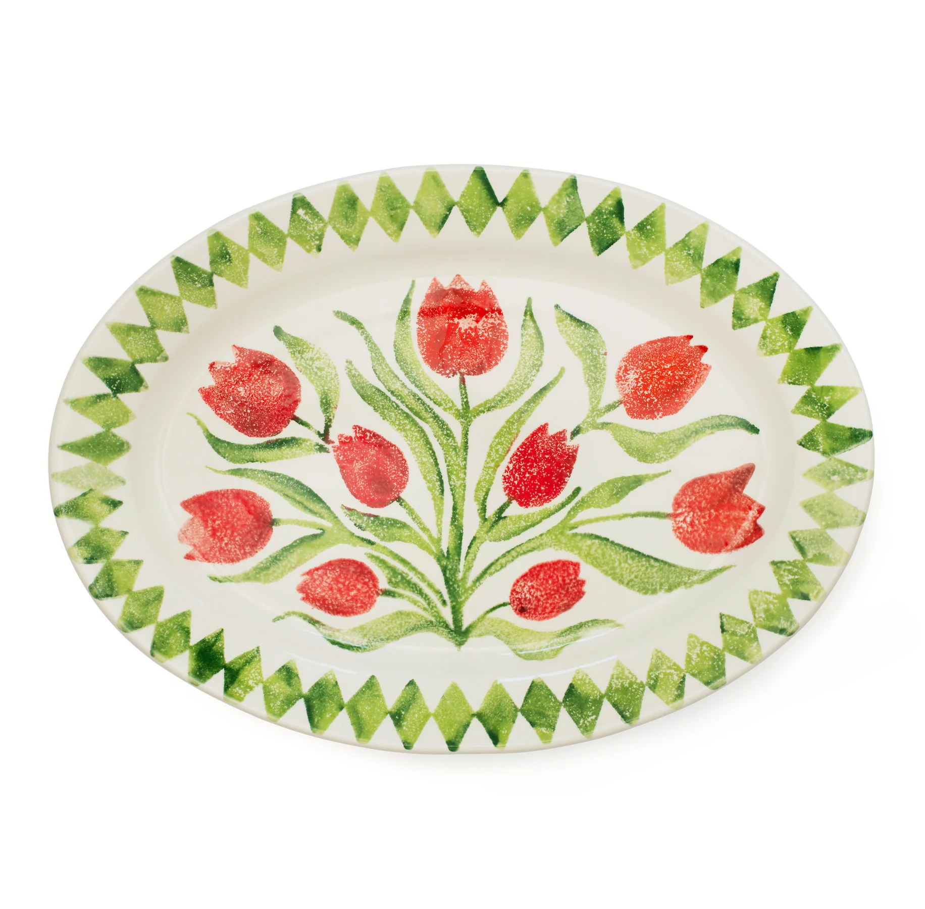 Bliss Home Red Tulip Rimmed Oval Serving Platter