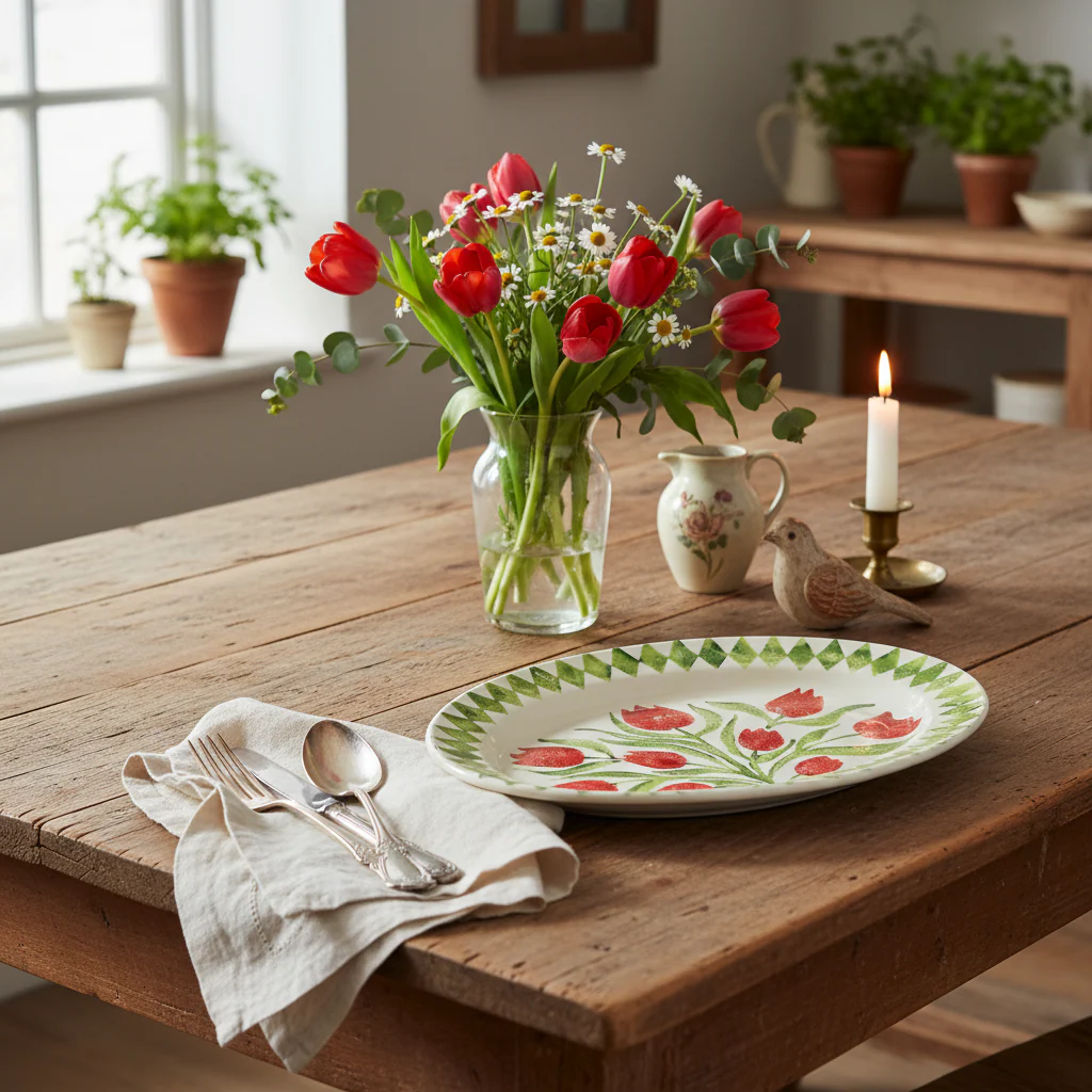 Bliss Home Red Tulip Rimmed Oval Serving Platter - Image 2