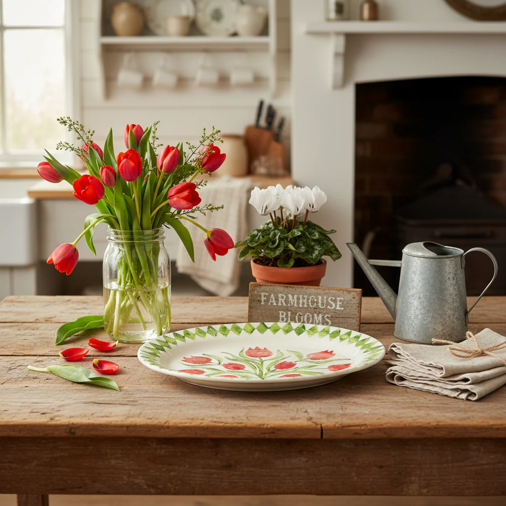 Bliss Home Red Tulip Rimmed Oval Serving Platter - Image 3