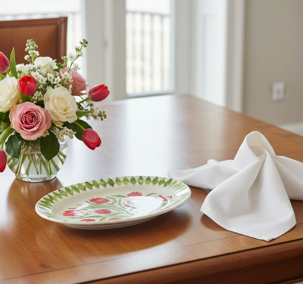 Bliss Home Red Tulip Rimmed Oval Serving Platter - Image 4