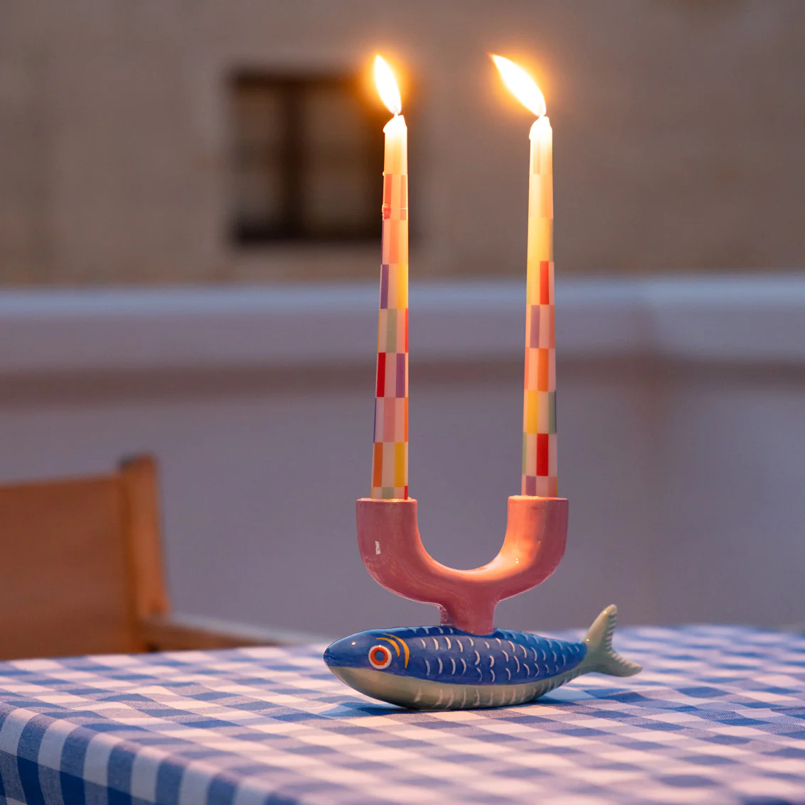 Bon Appetite Multi Coloured Check Taper Dinner Candles (2 Pack) - Image 3