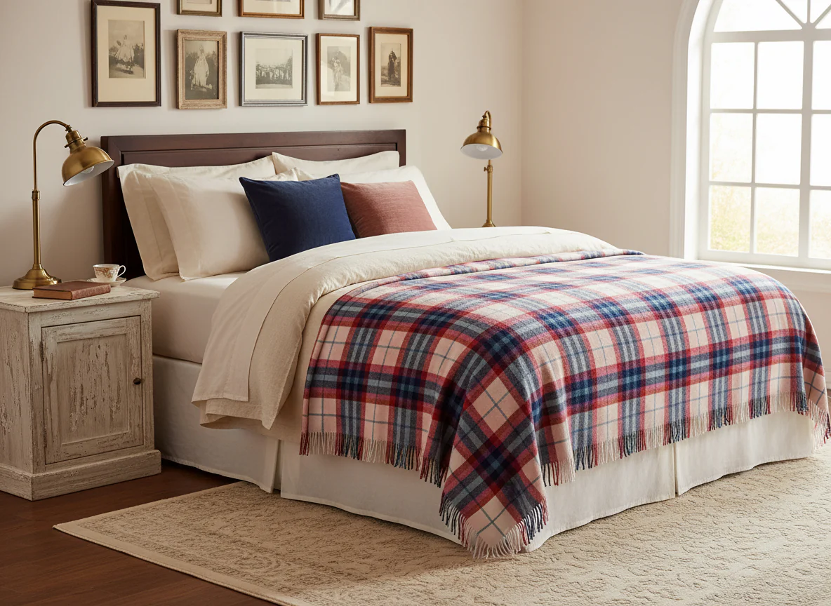 Bronte By Moon Falmouth Shetland Wool Throw, Ivory/ Red - Image 4