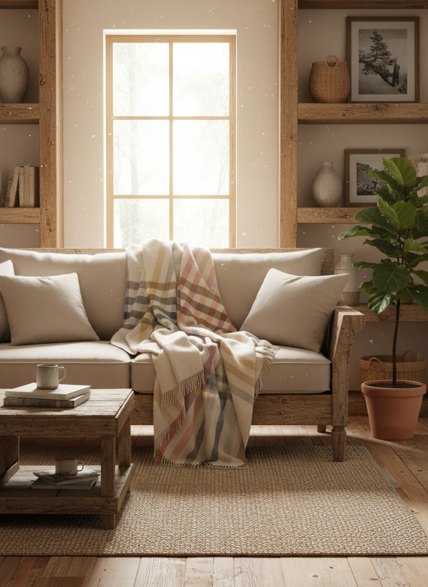 Bronte By Moon Henley Merino Wool Throw, Beige - Image 5