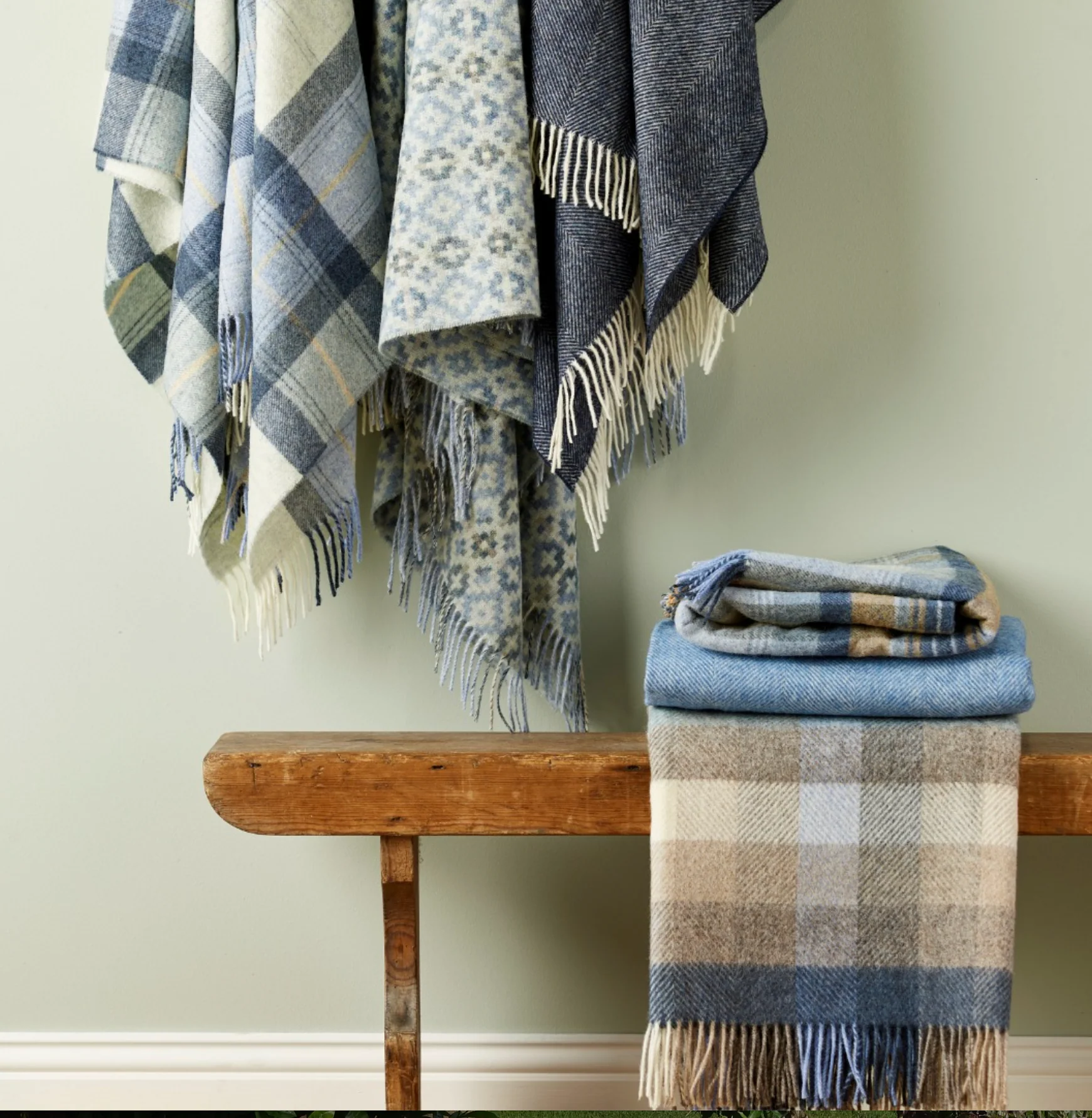 Bronte By Moon Herringbone Pure New Wool Throw, Blueberry - Image 5