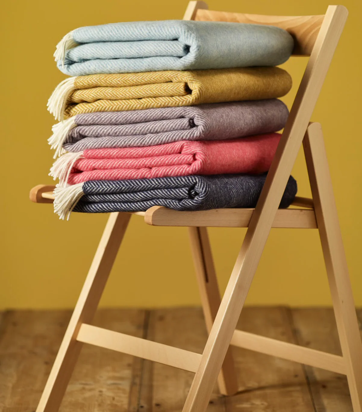 Bronte By Moon Herringbone Pure New Wool Throw, Blueberry - Image 6