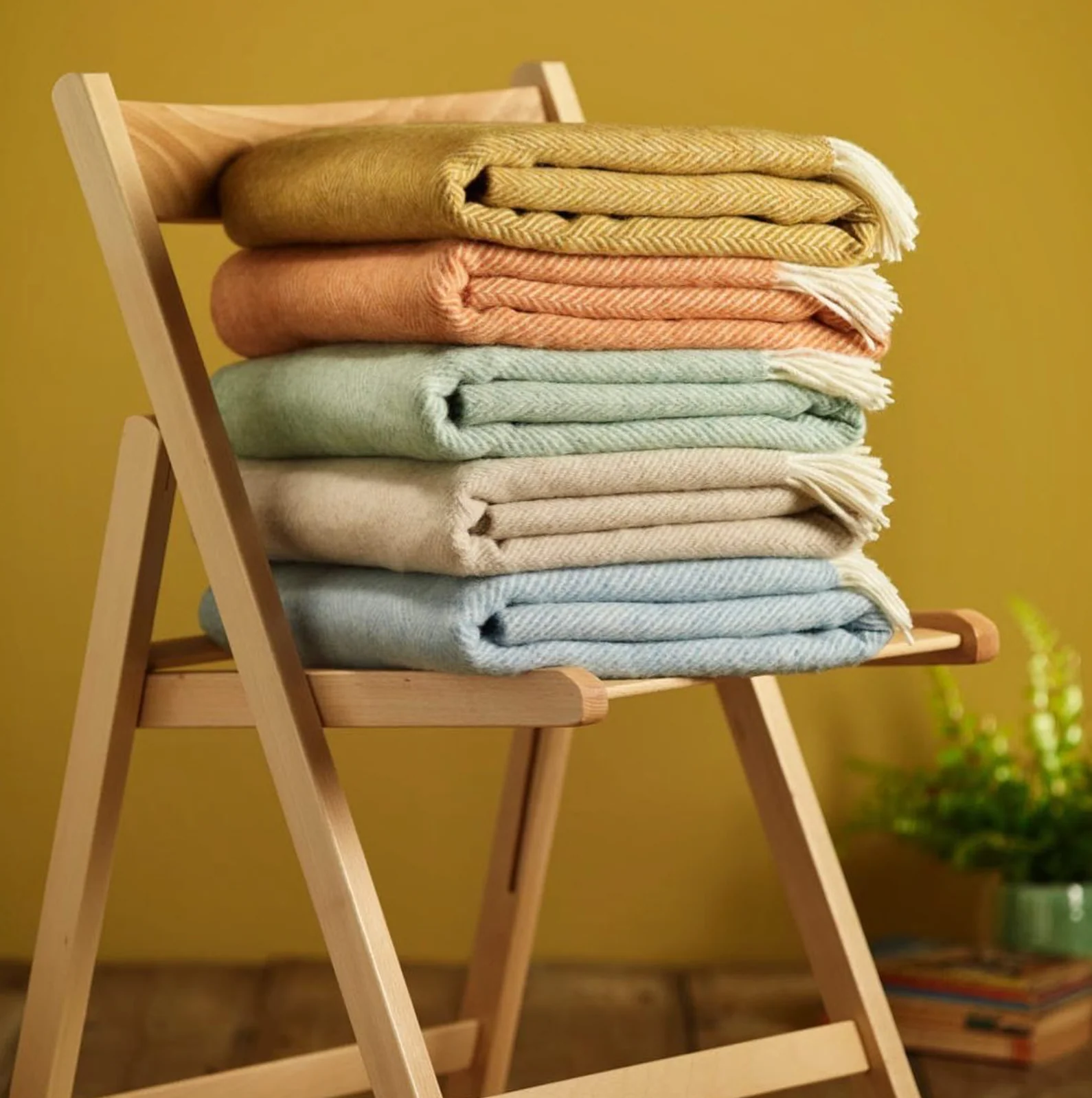 Bronte By Moon Herringbone Pure New Wool Throw, Orange Sherbet - Image 4