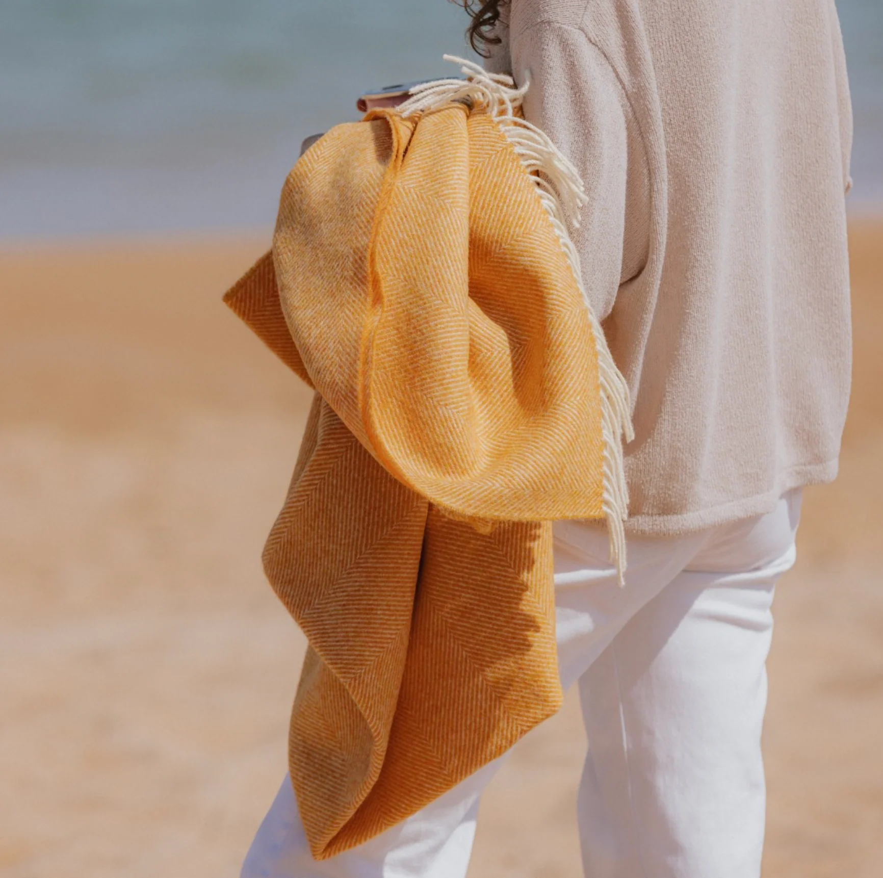 Bronte By Moon Herringbone Pure New Wool Throw, Pumpkin Spice - Image 3