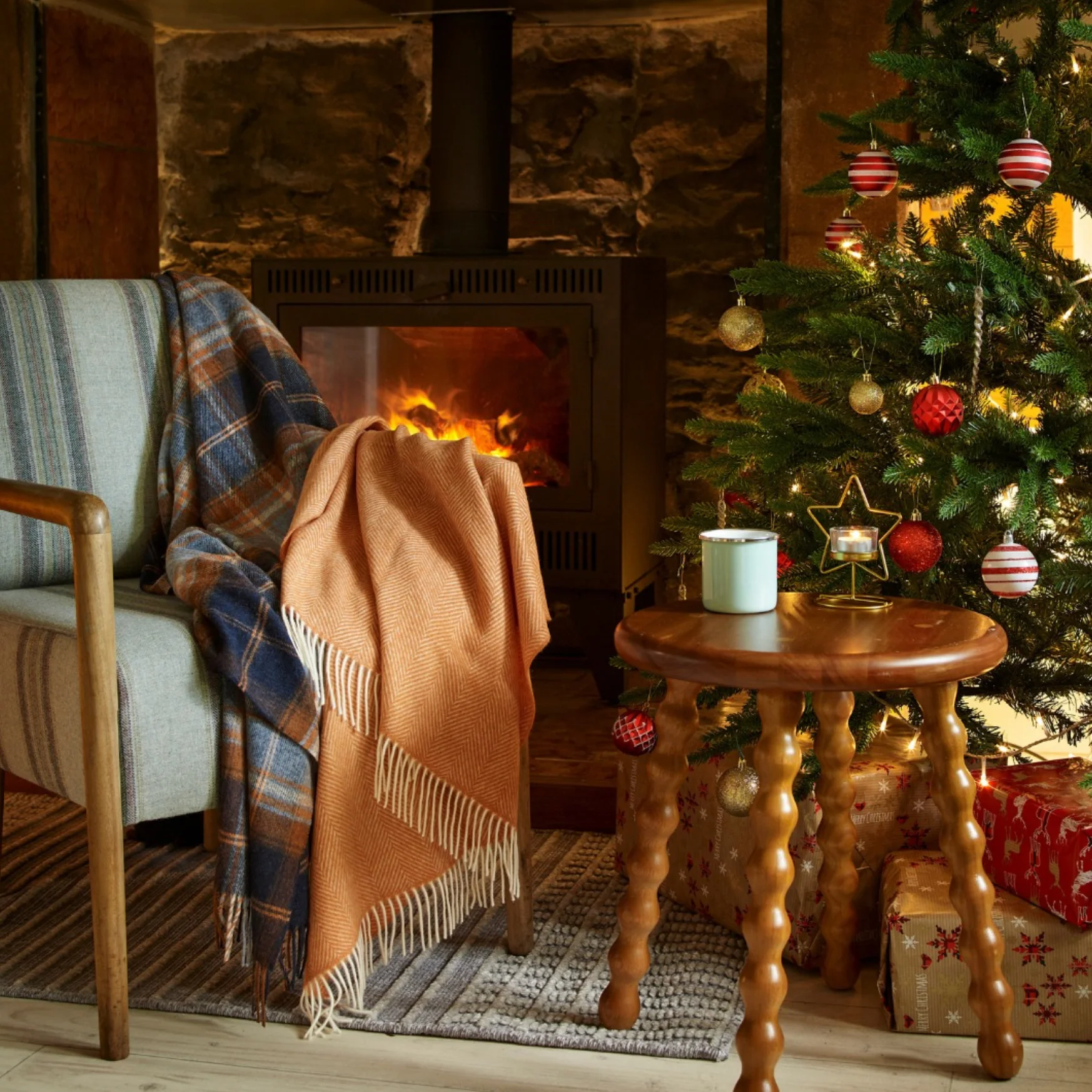 Bronte By Moon Herringbone Pure New Wool Throw, Pumpkin Spice - Image 4