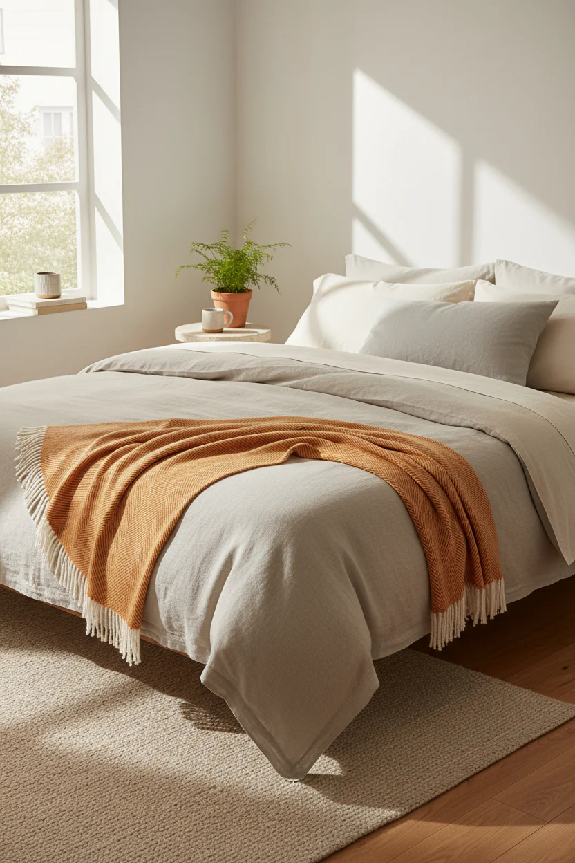 Bronte By Moon Herringbone Pure New Wool Throw, Pumpkin Spice - Image 6