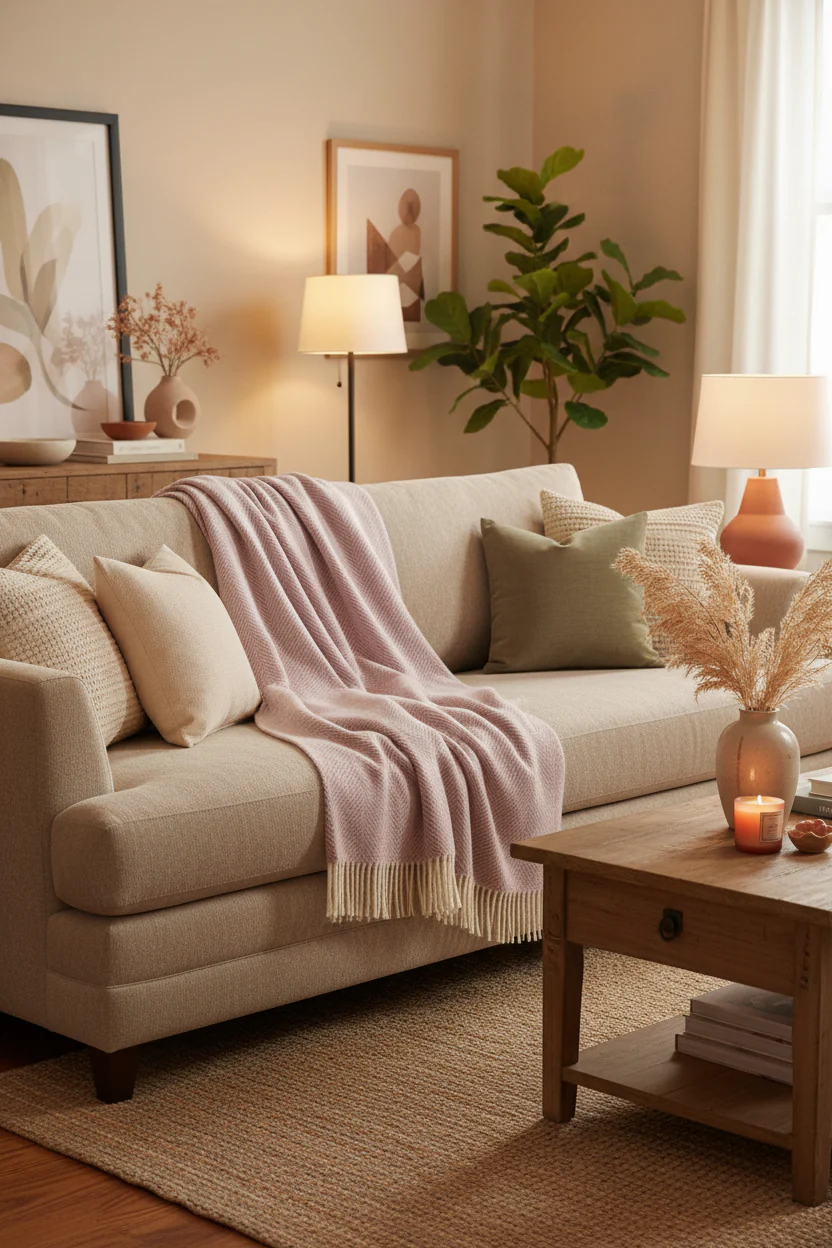 Bronte By Moon Herringbone Pure New Wool Throw, Sugared Almond - Image 3