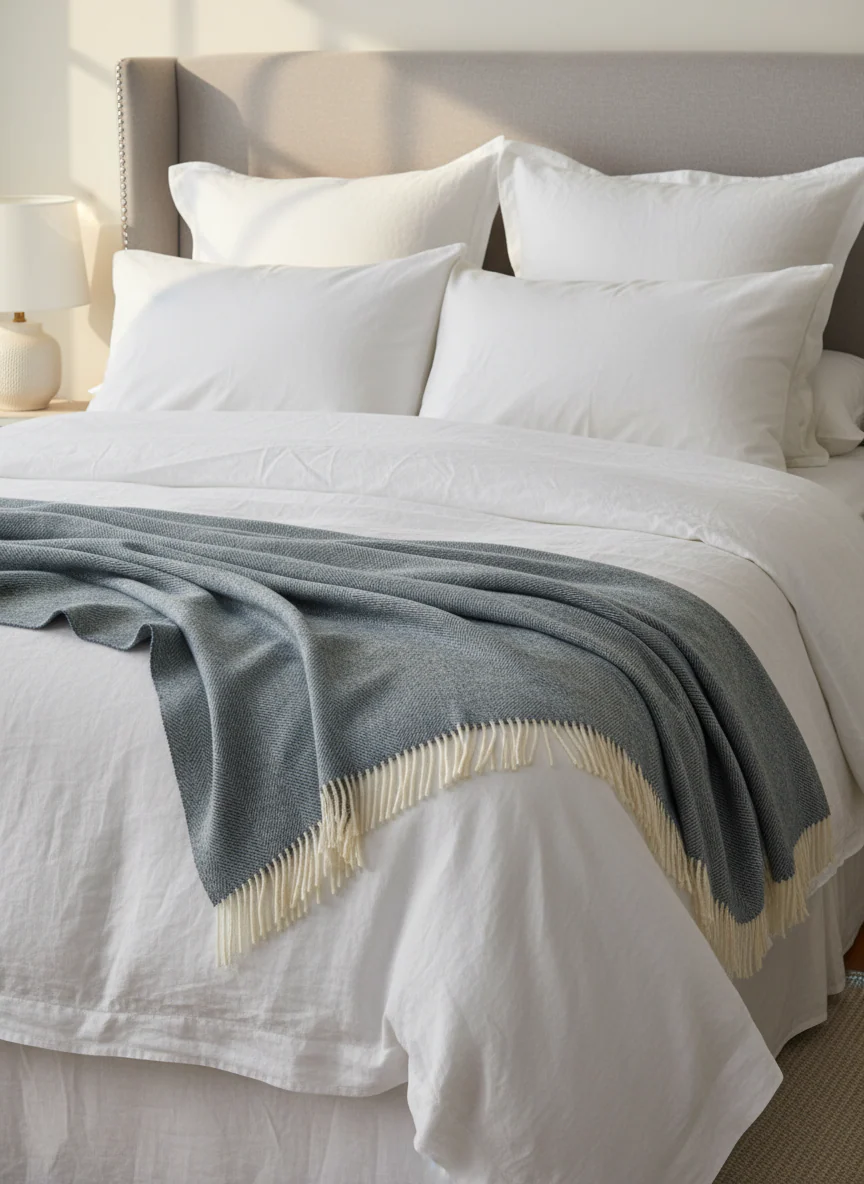 Bronte By Moon Herringbone Pure New Wool Throw, Teal - Image 3