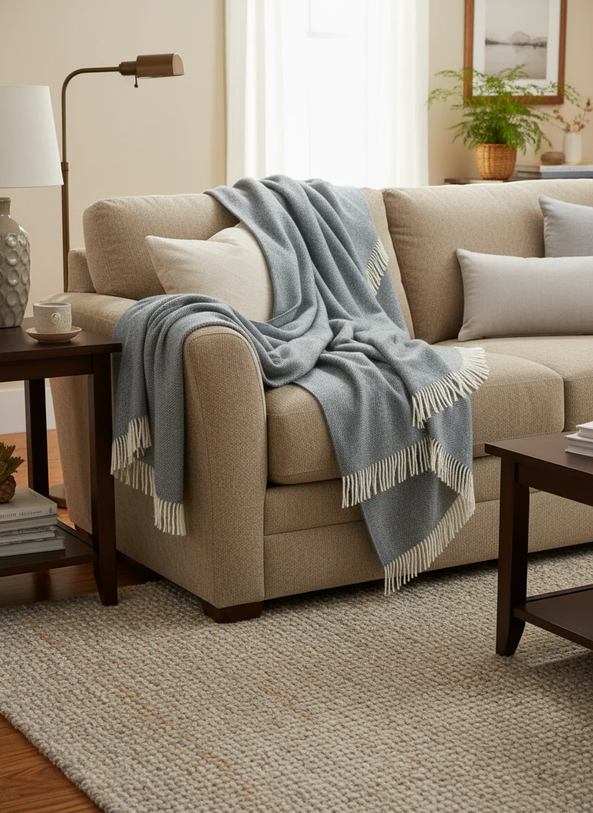 Bronte By Moon Herringbone Pure New Wool Throw, Teal - Image 4