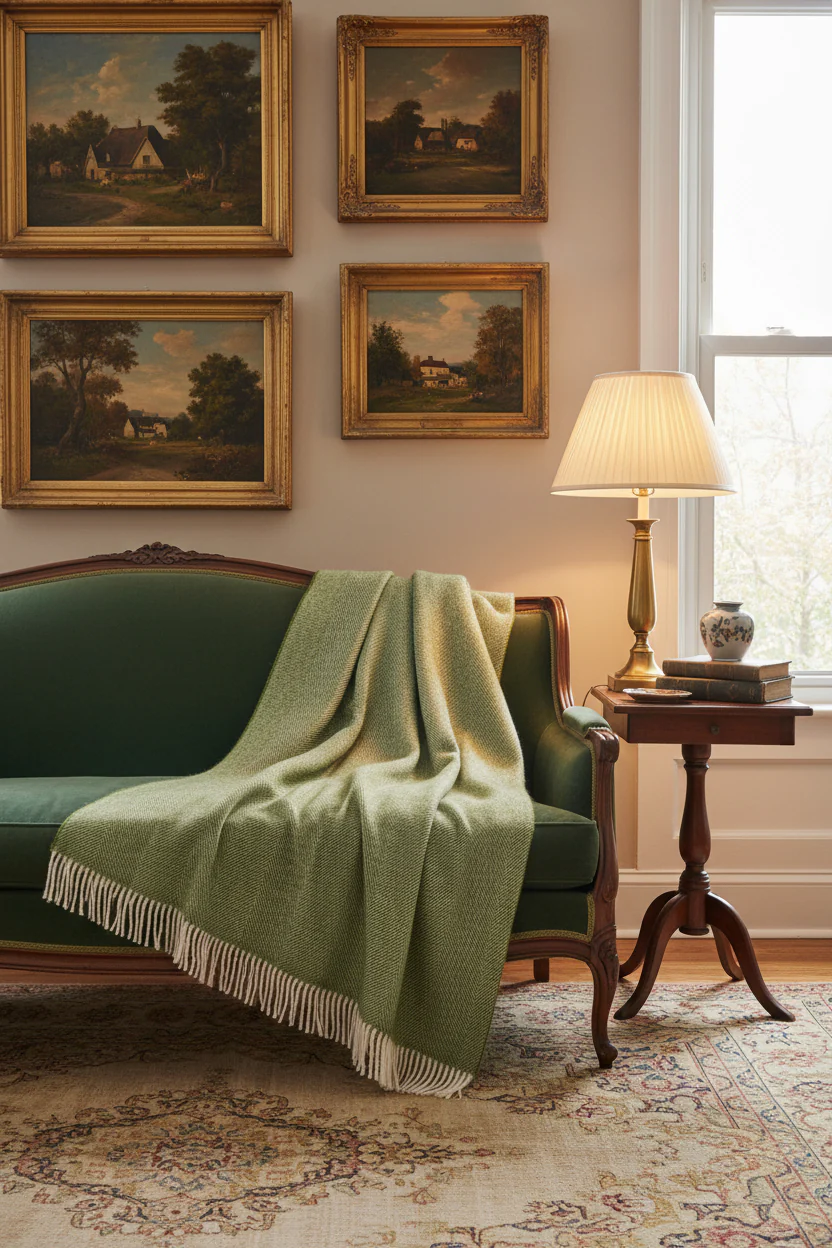Bronte By Moon Herringbone Shetland Wool Throw, Apple - Image 4