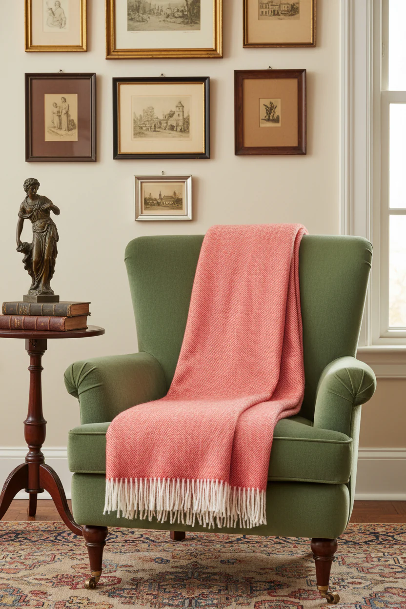 Bronte By Moon Herringbone Shetland Wool Throw, Flame - Image 2