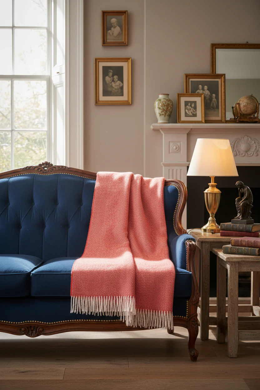 Bronte By Moon Herringbone Shetland Wool Throw, Flame - Image 3