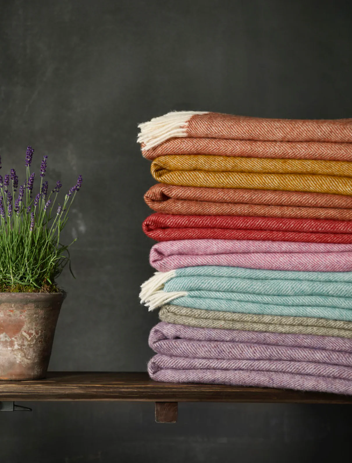Bronte By Moon Herringbone Shetland Wool Throw, Flame - Image 5
