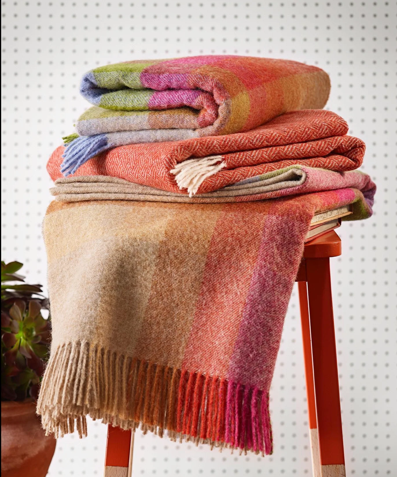 Bronte By Moon Herringbone Shetland Wool Throw, Flame - Image 6