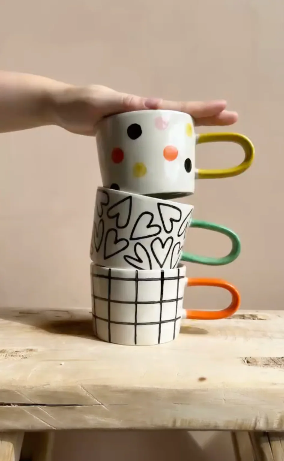 Caroline Gardner Ceramic Mug, Mono Check Grids - Image 3