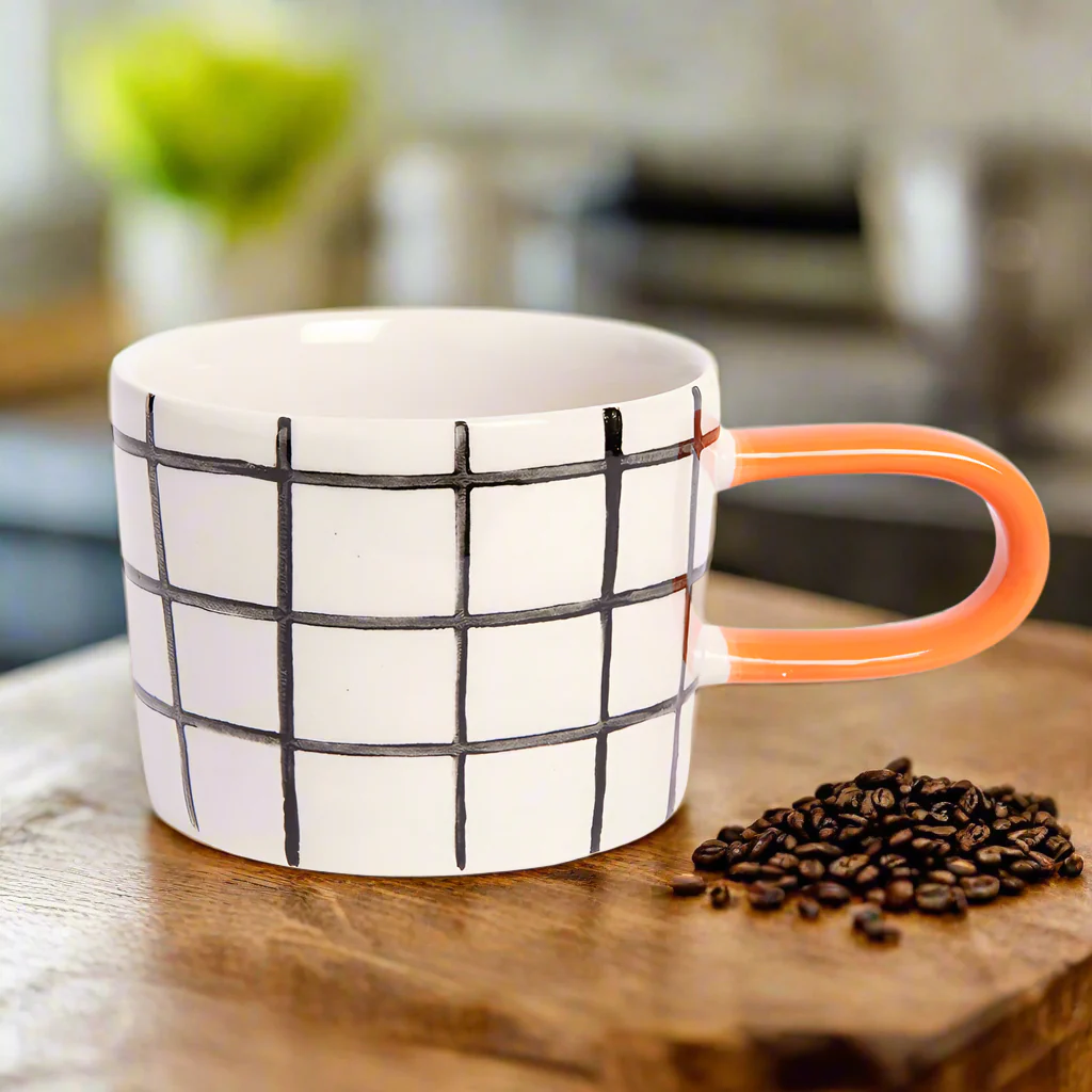 Caroline Gardner Ceramic Mug, Mono Check Grids - Image 4