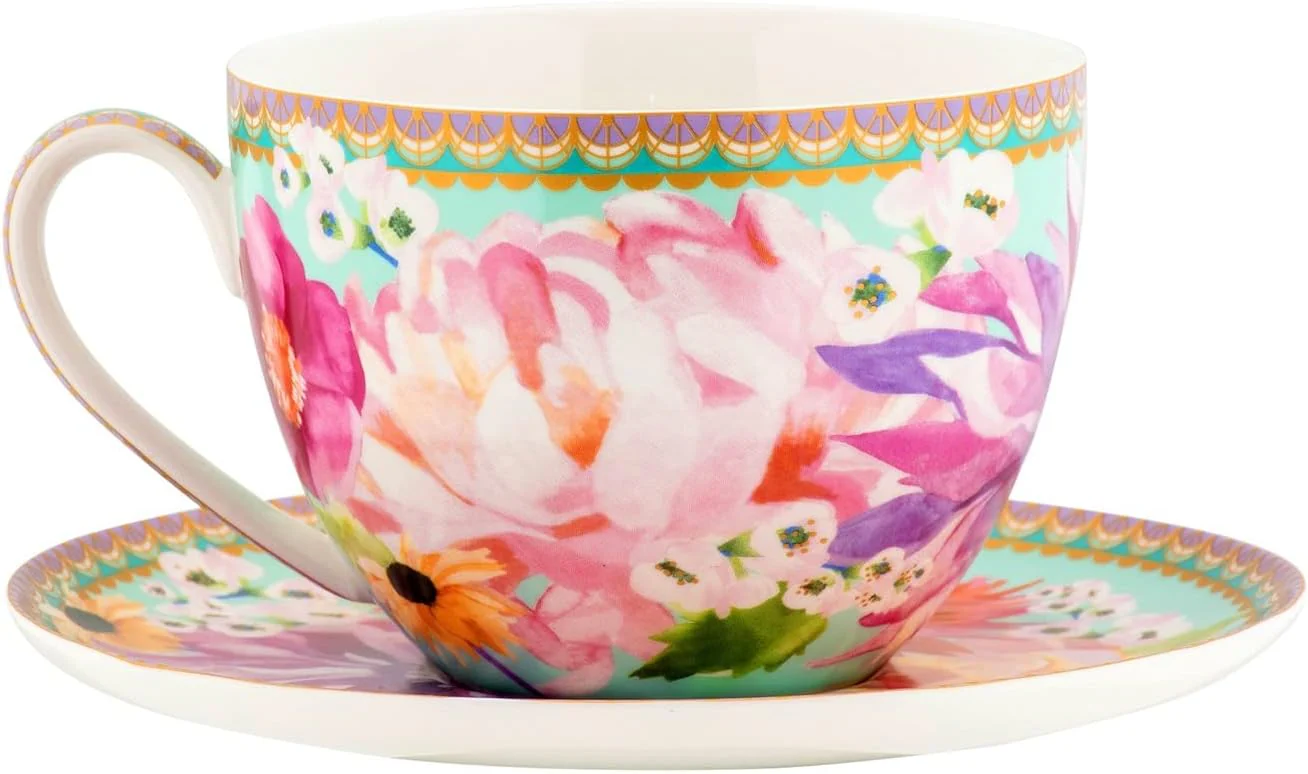 Maxwell & Williams Teas & C’S Dahlia Daze Breakfast Cup & Saucer, Sky - Image 2