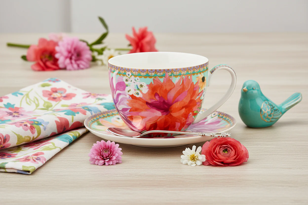 Maxwell & Williams Teas & C’S Dahlia Daze Breakfast Cup & Saucer, Sky - Image 5