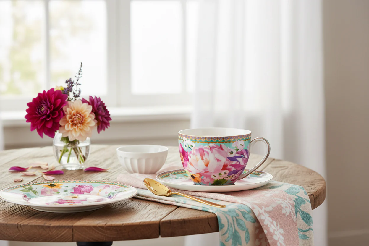 Maxwell & Williams Teas & C’S Dahlia Daze Breakfast Cup & Saucer, Sky - Image 6