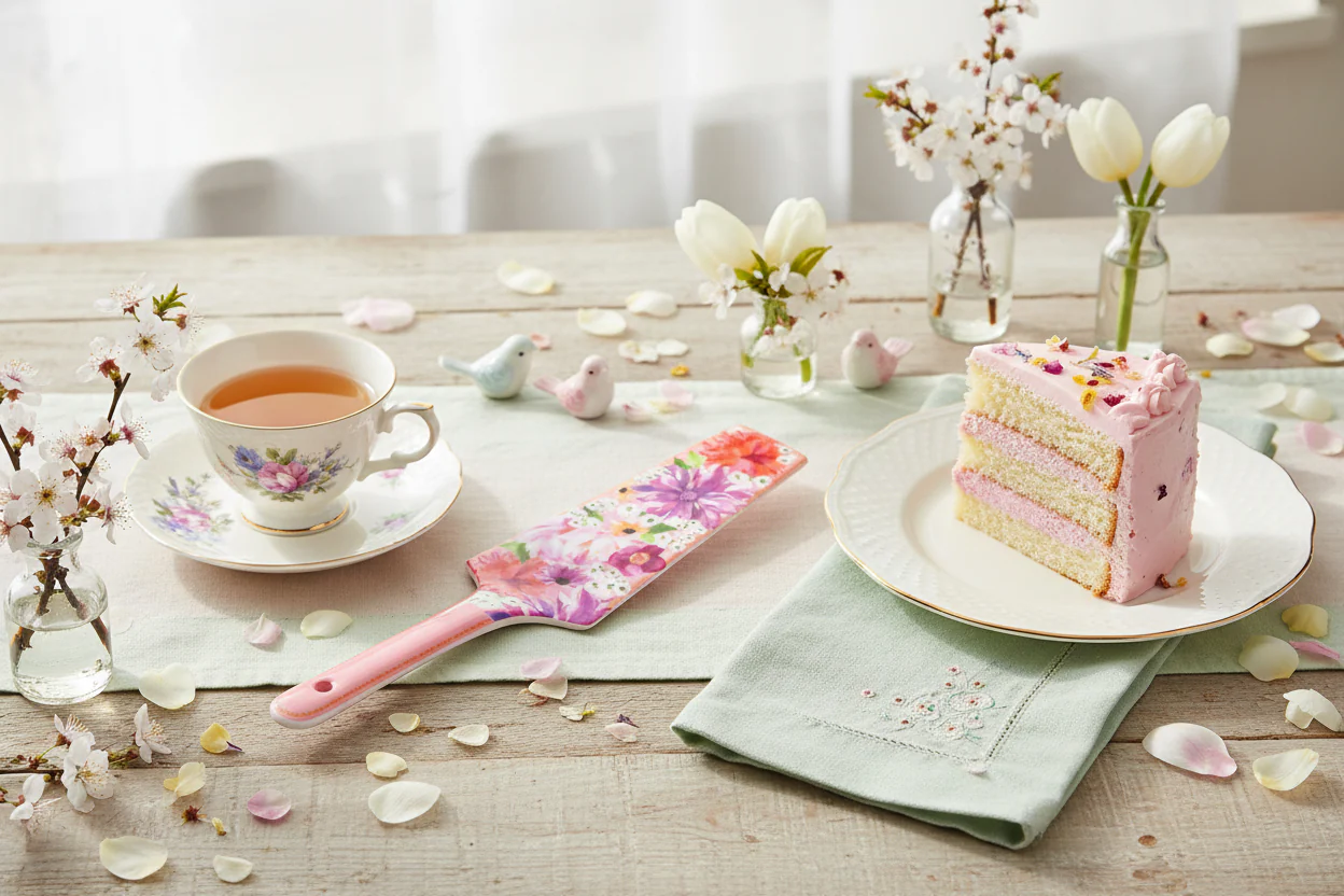 Maxwell & Williams Teas & C’S Dahlia Daze Ceramic Cake Server, Pink - Image 4