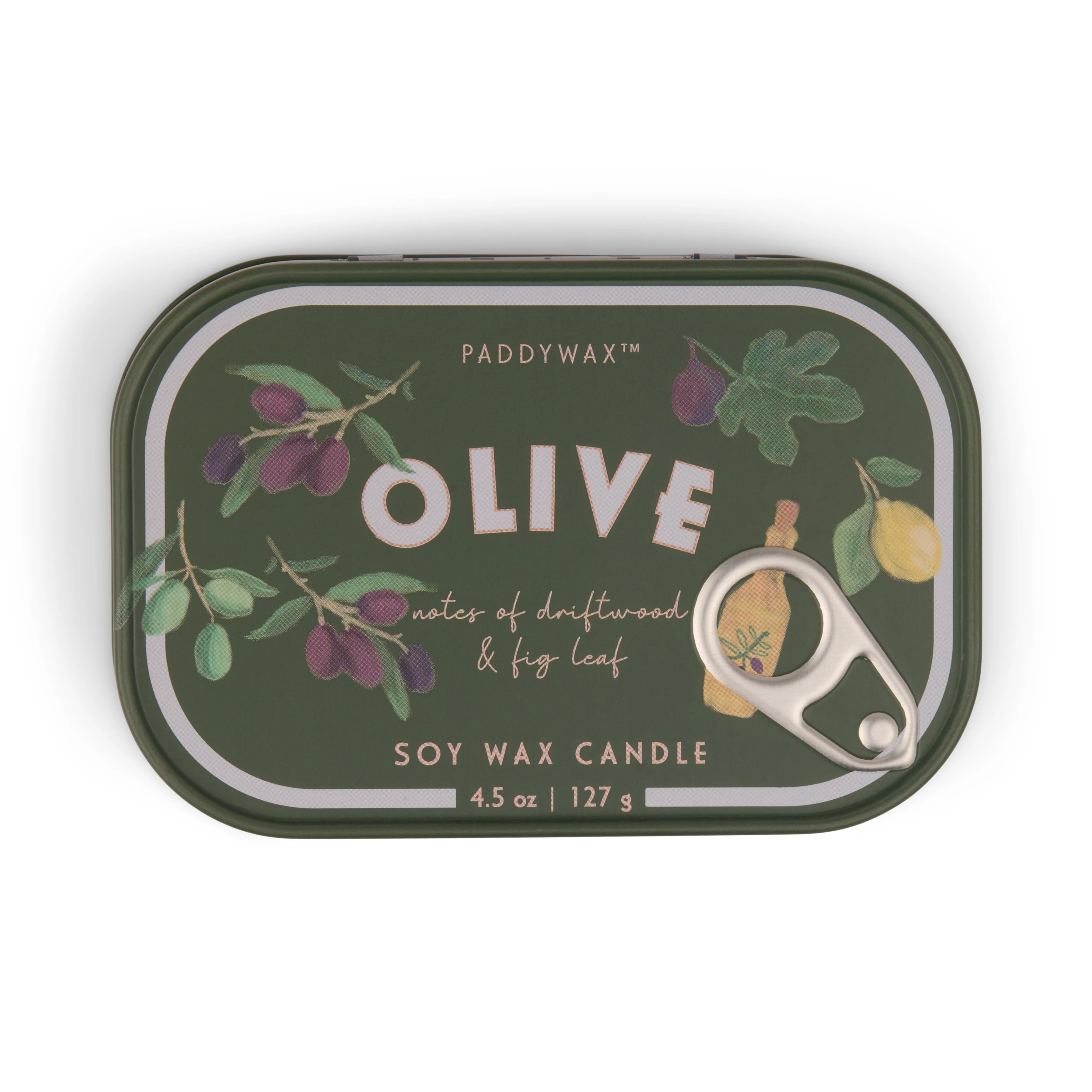 Paddywax Bistro Fig & Olive Tin Scented Candle, Driftwood & Fig Leaf