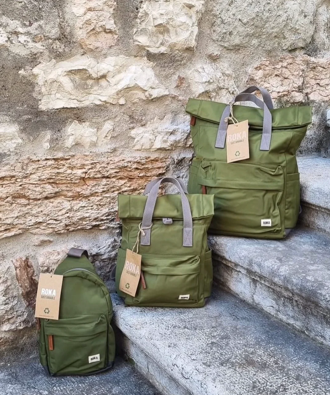 Roka London Canfield B Sustainable Nylon Rucksack, Avocado - Image 8