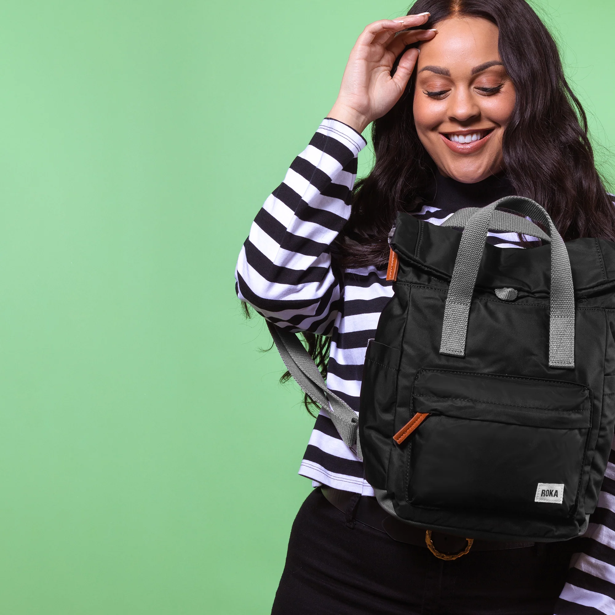 Roka London Canfield B Sustainable Nylon Rucksack, Black - Image 12