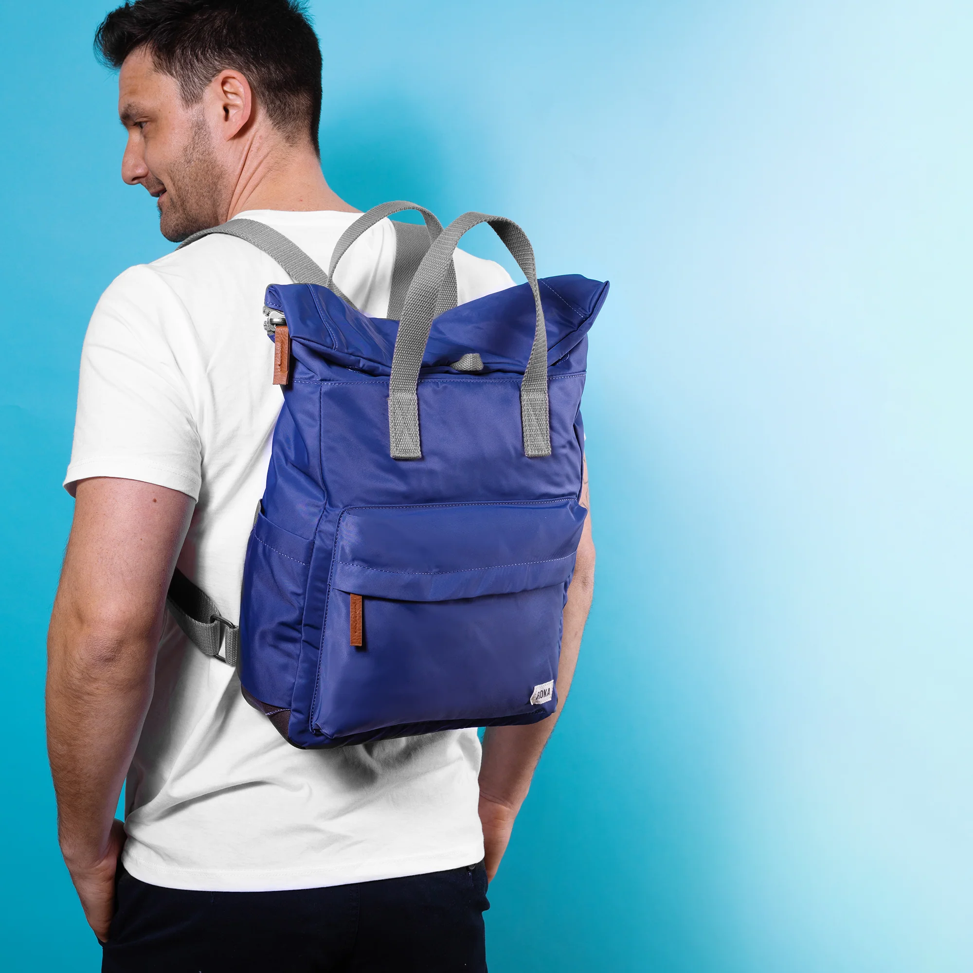 Roka London Canfield B Sustainable Nylon Rucksack, Burnt Blue - Image 7