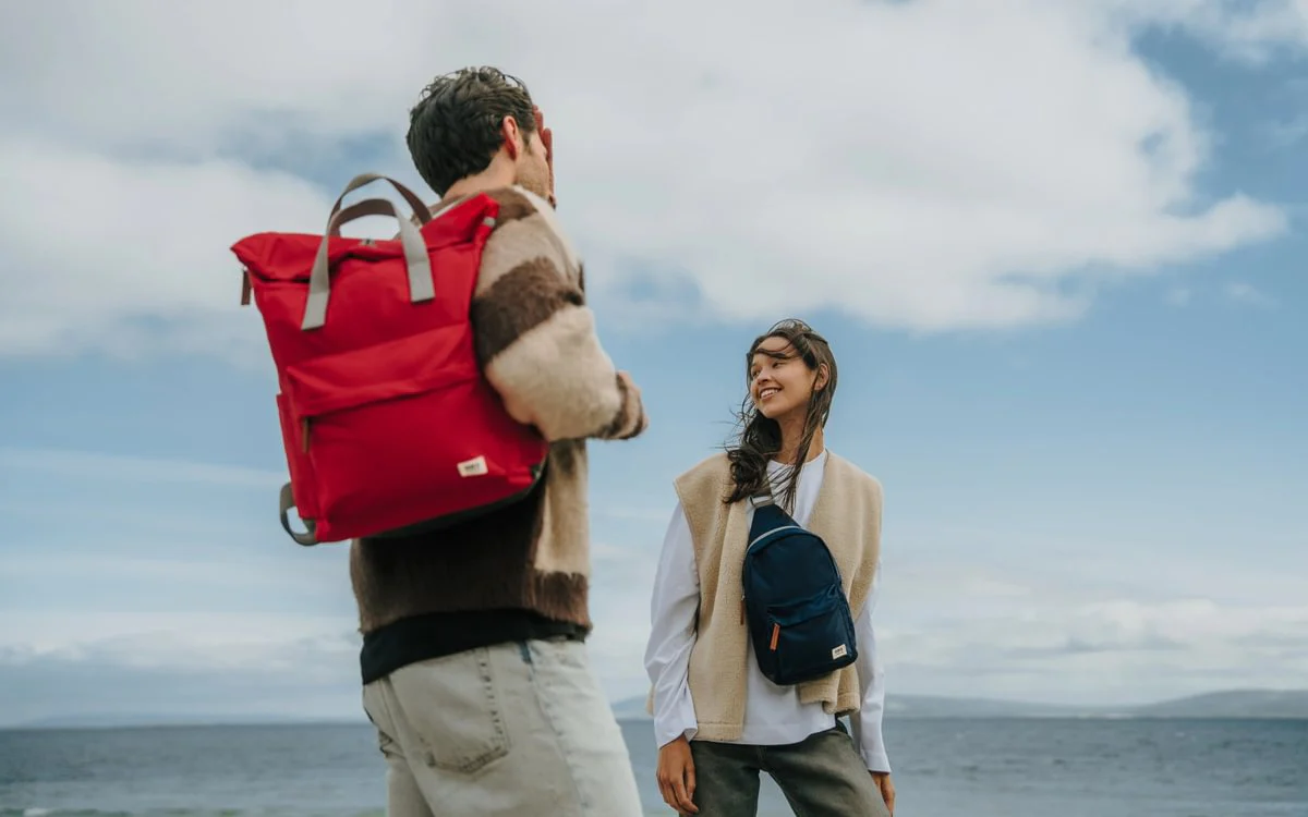 Roka London Canfield B Sustainable Nylon Rucksack, Chilli Oil - Image 9