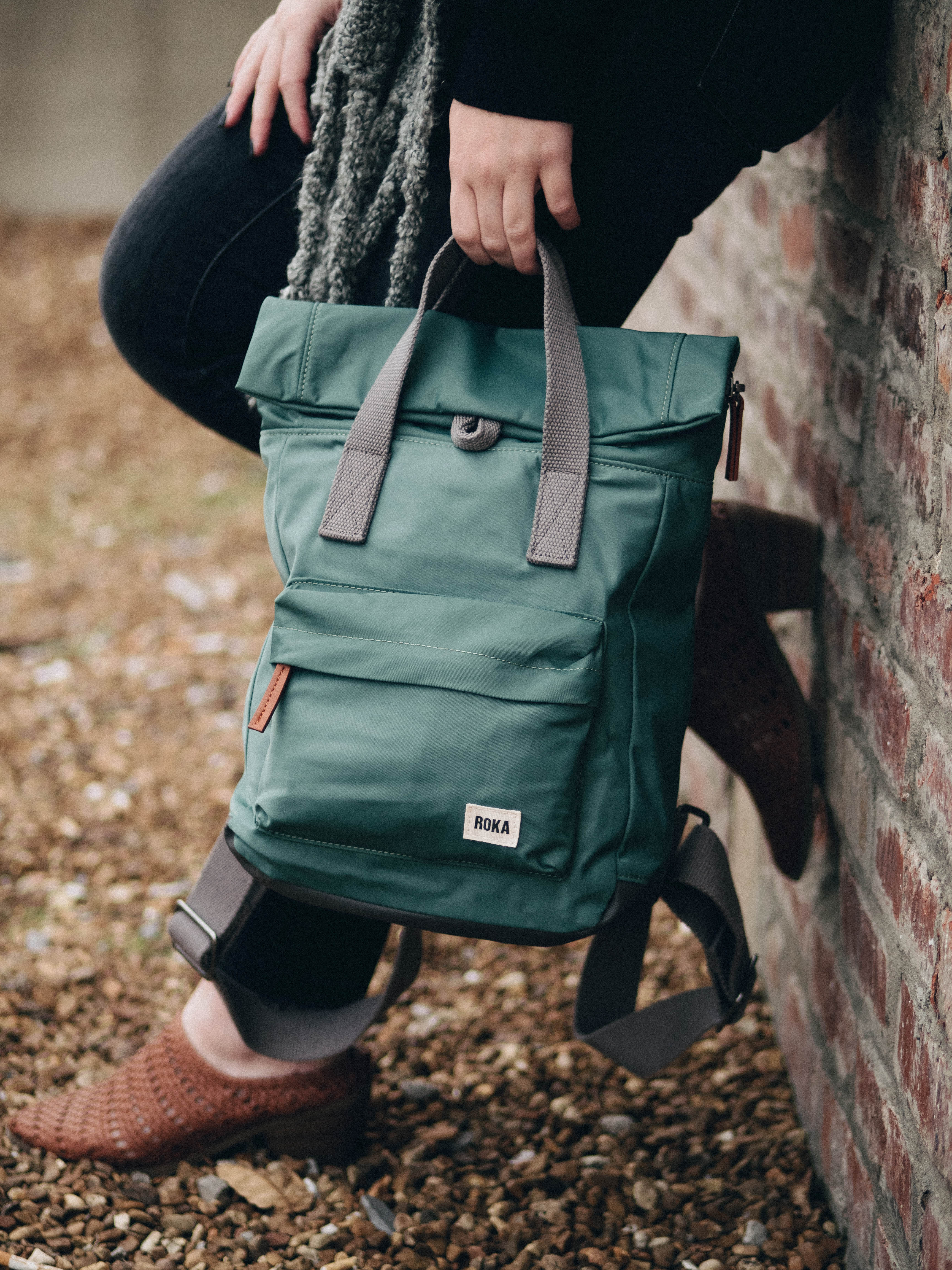 Roka London Canfield B Sustainable Nylon Rucksack, Sage - Image 10