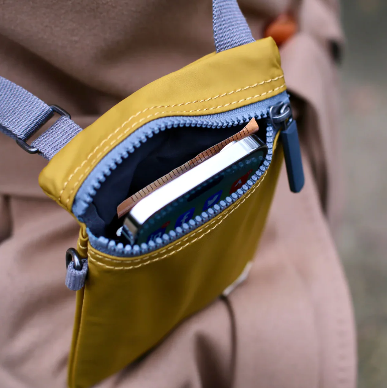 Roka London Chelsea Crossbody Phone Bag, Corn (Recycled Nylon) - Image 7