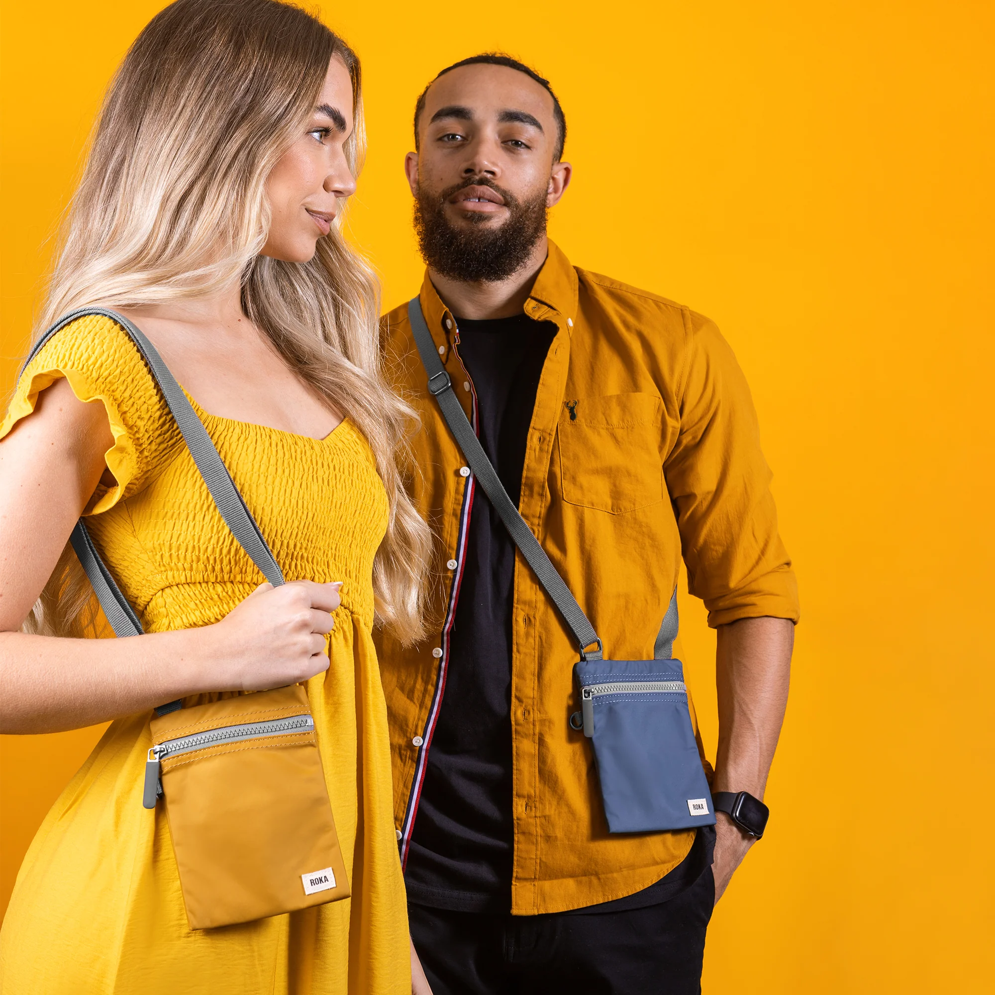 Roka London Chelsea Crossbody Phone Bag, Mustard (Recycled Nylon) - Image 14