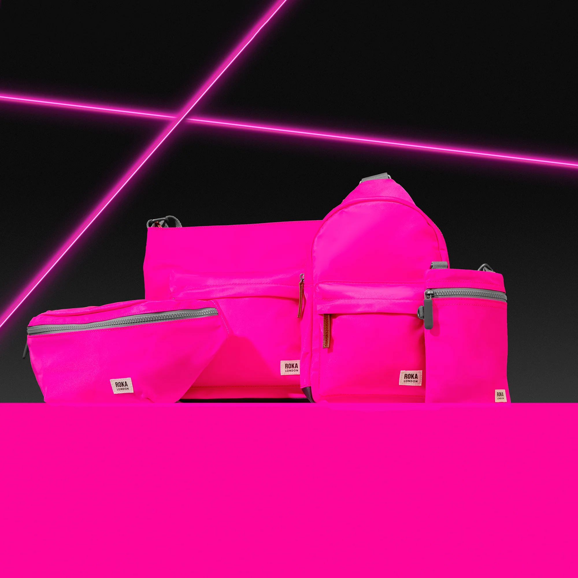 Roka London Chelsea Crossbody Phone Bag, Neon Pink (Recycled Nylon) - Image 8