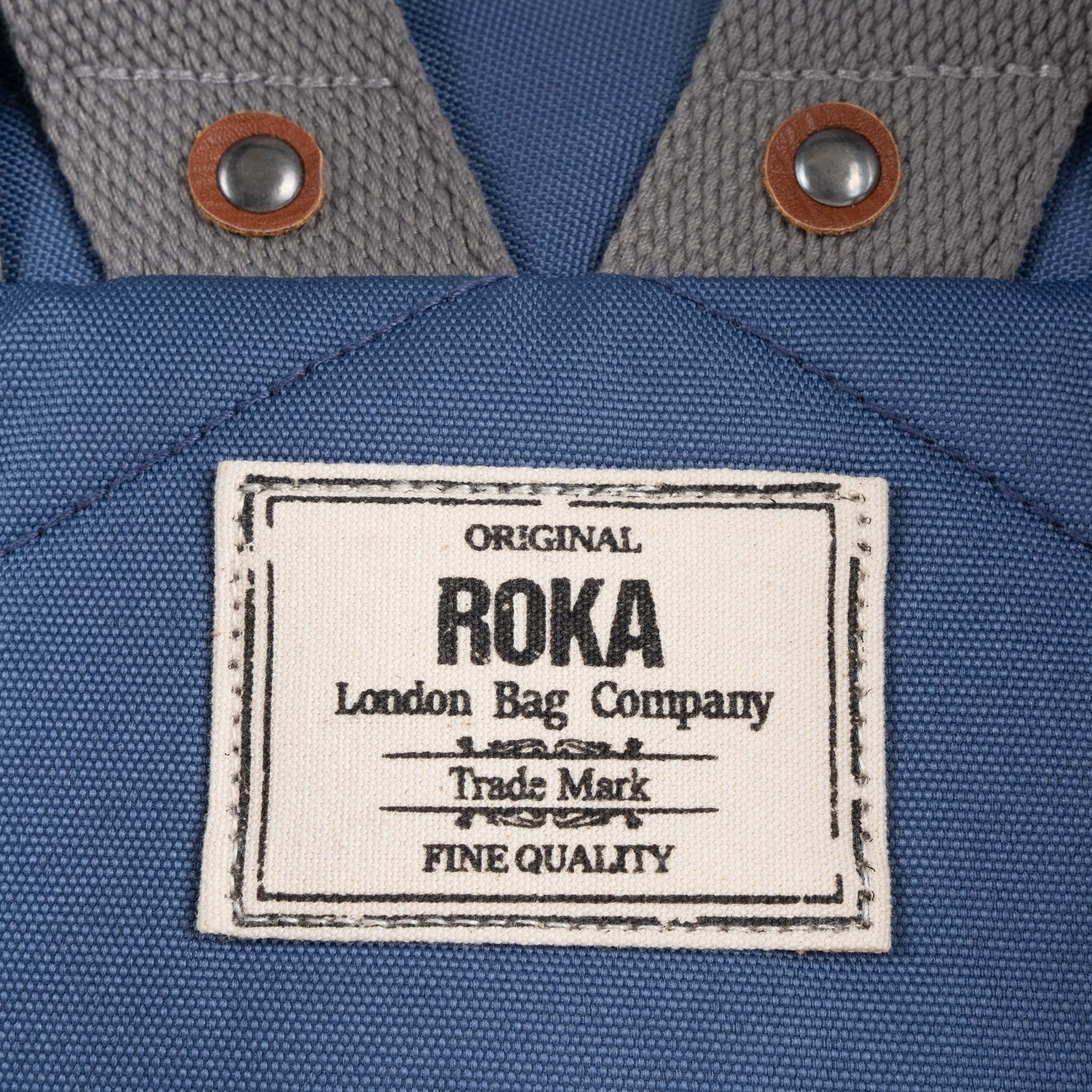 Roka London Finchley Sustainable Canvas Rucksack, Burnt Blue - Image 6