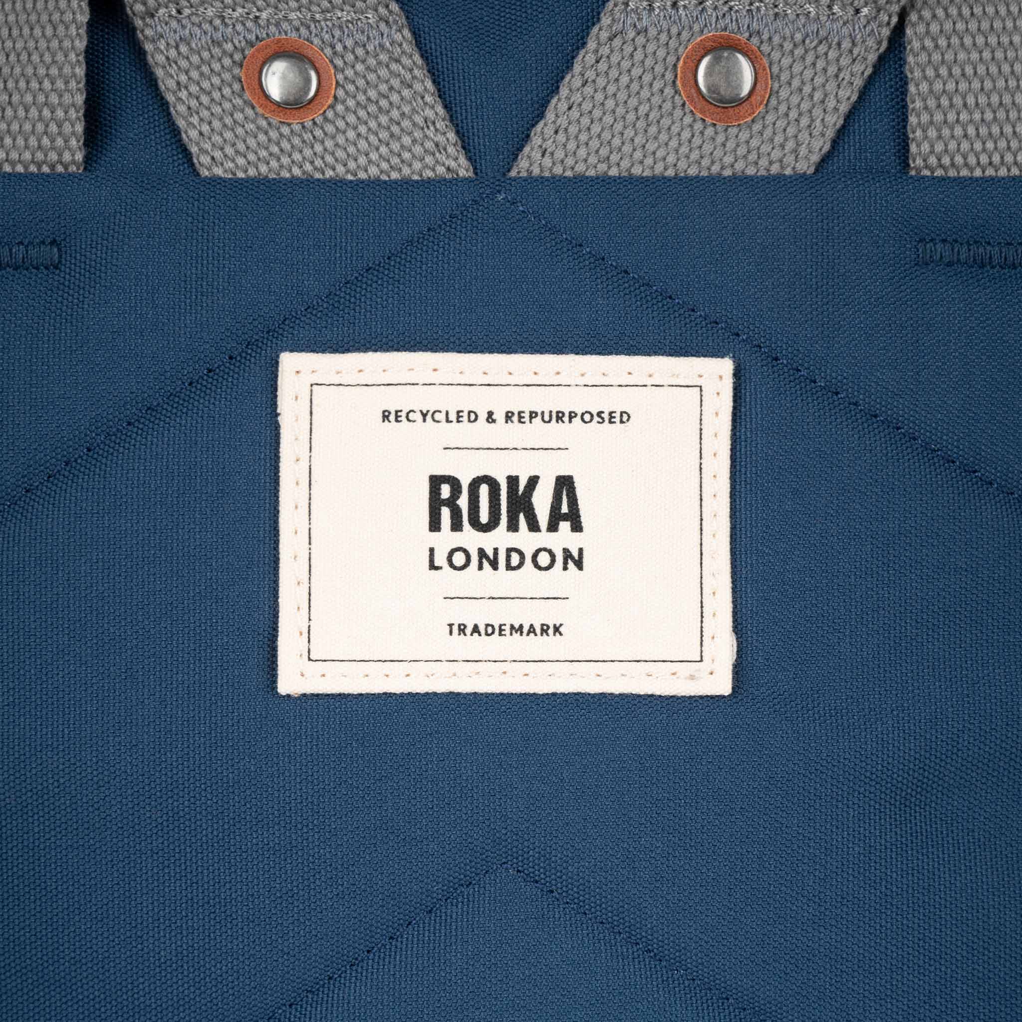 Roka London Finchley Medium Sustainable Canvas Rucksack, Deep Blue - Image 4