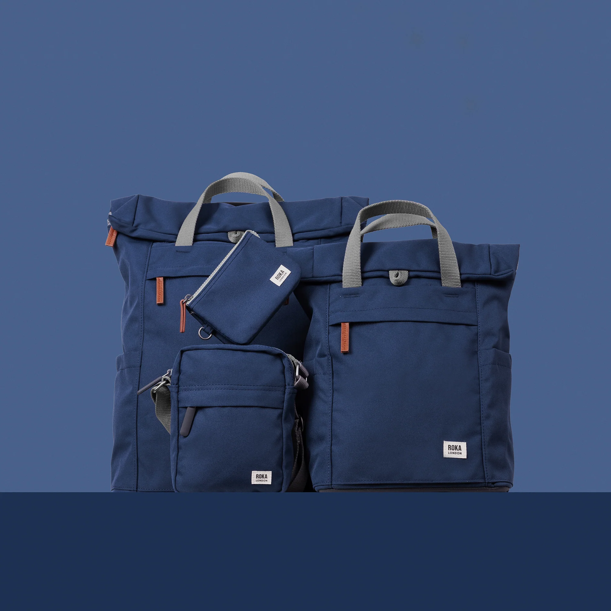 Roka London Finchley Medium Sustainable Canvas Rucksack, Deep Blue - Image 8