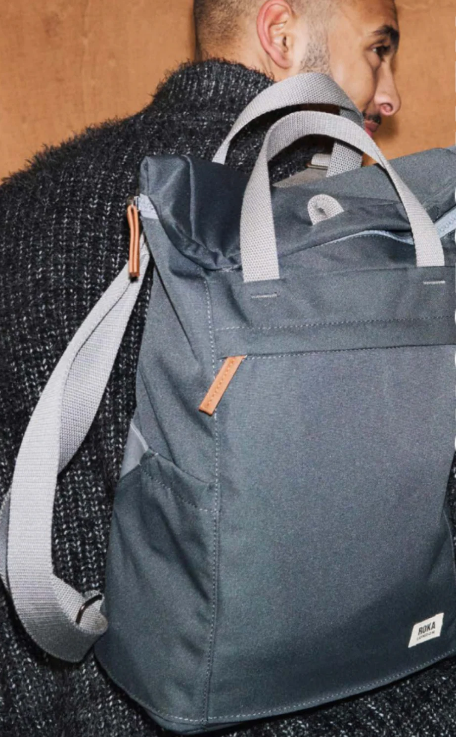 Roka London Finchley Sustainable Canvas Rucksack, Faded Black - Image 8