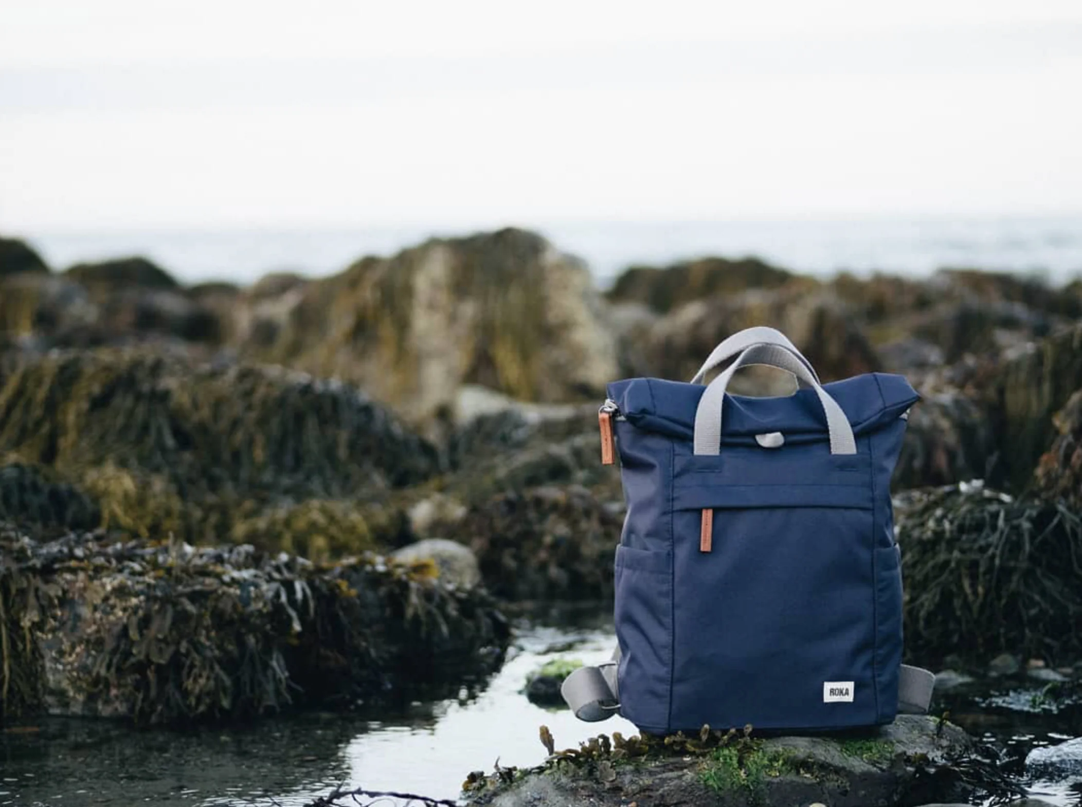Roka London Finchley Sustainable Canvas Rucksack, Marine - Image 7