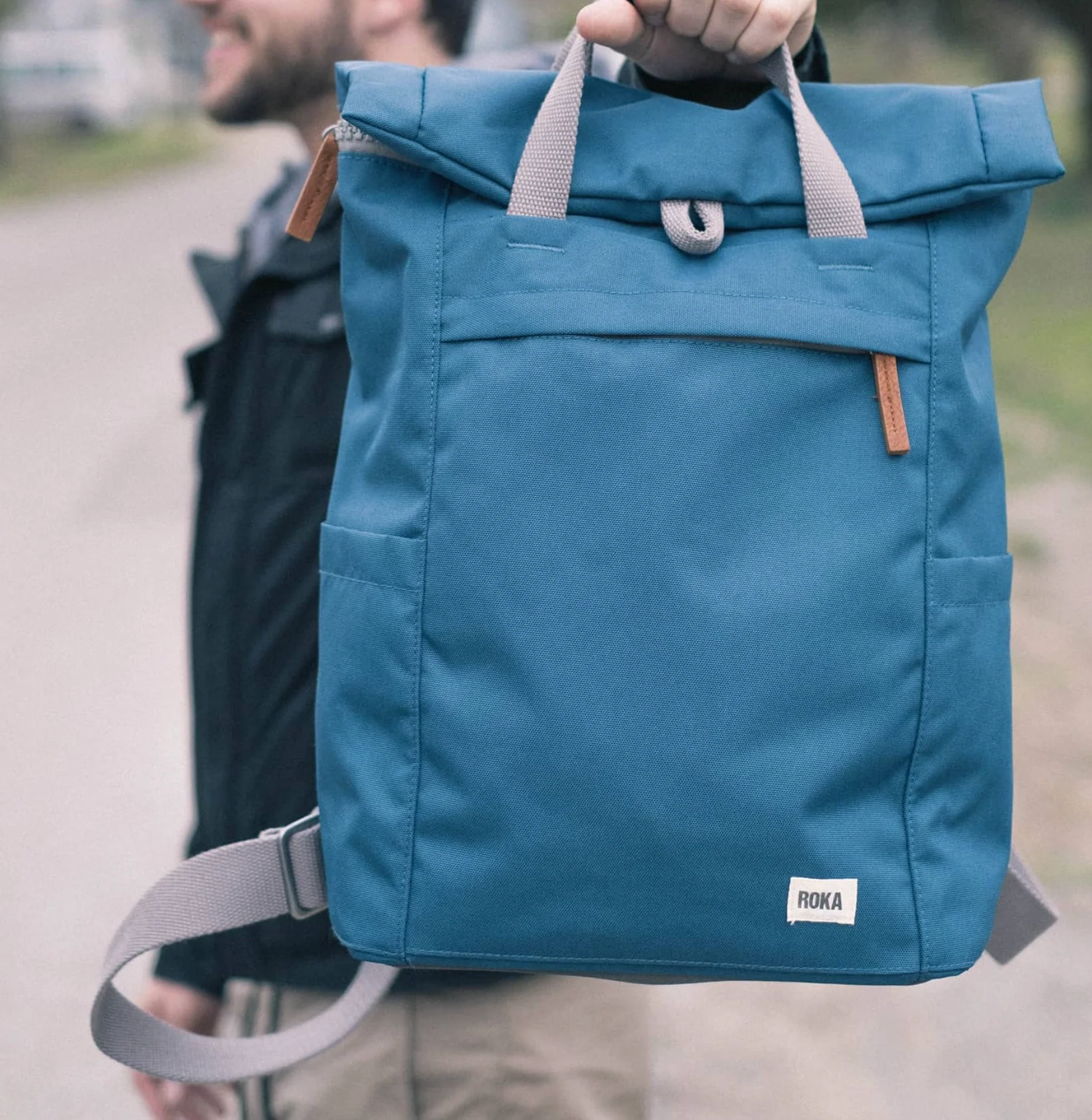 Roka London Finchley Sustainable Canvas Rucksack, Marine - Image 8