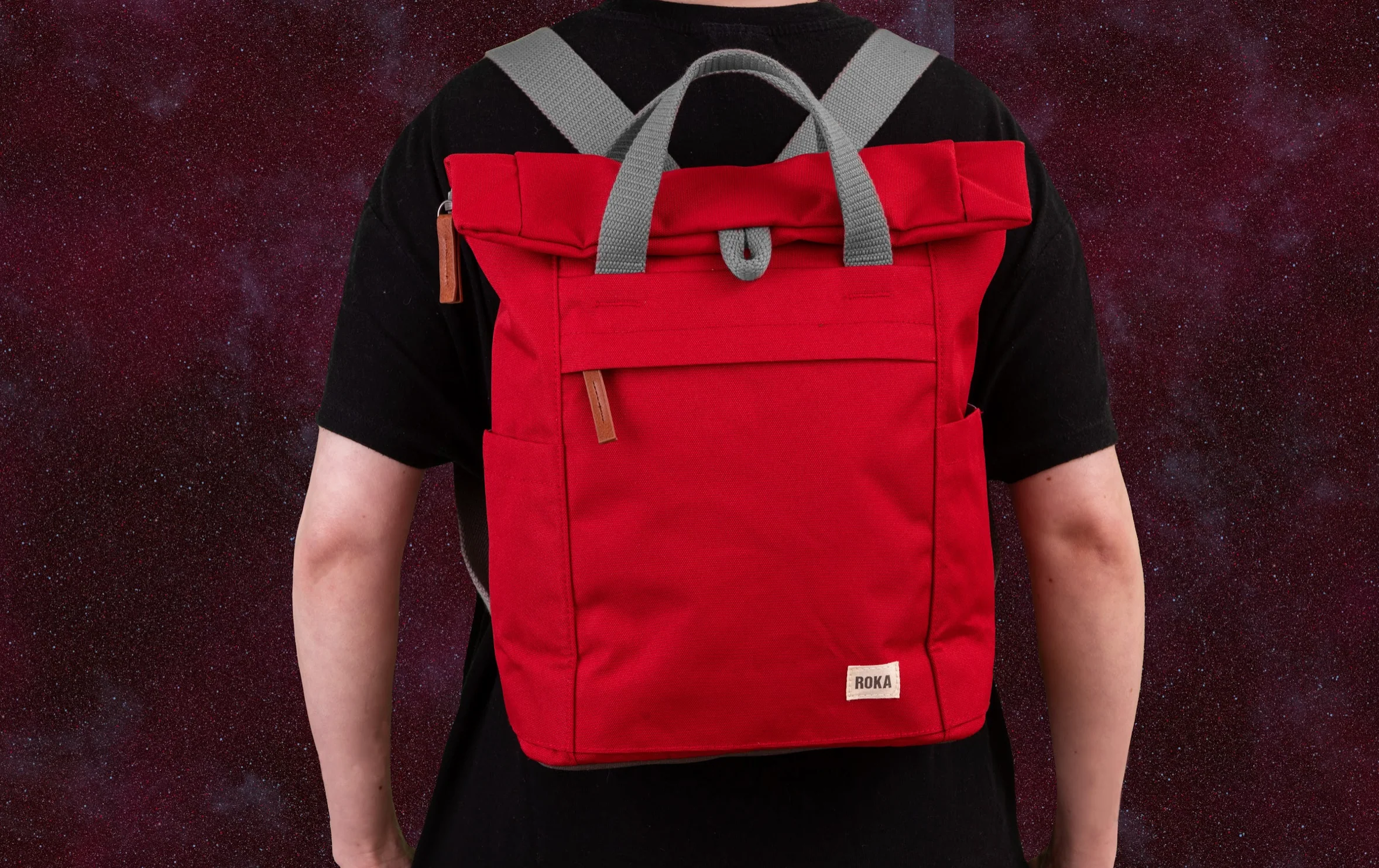 Roka London Finchley Sustainable Canvas Rucksack, Mars Red - Image 7
