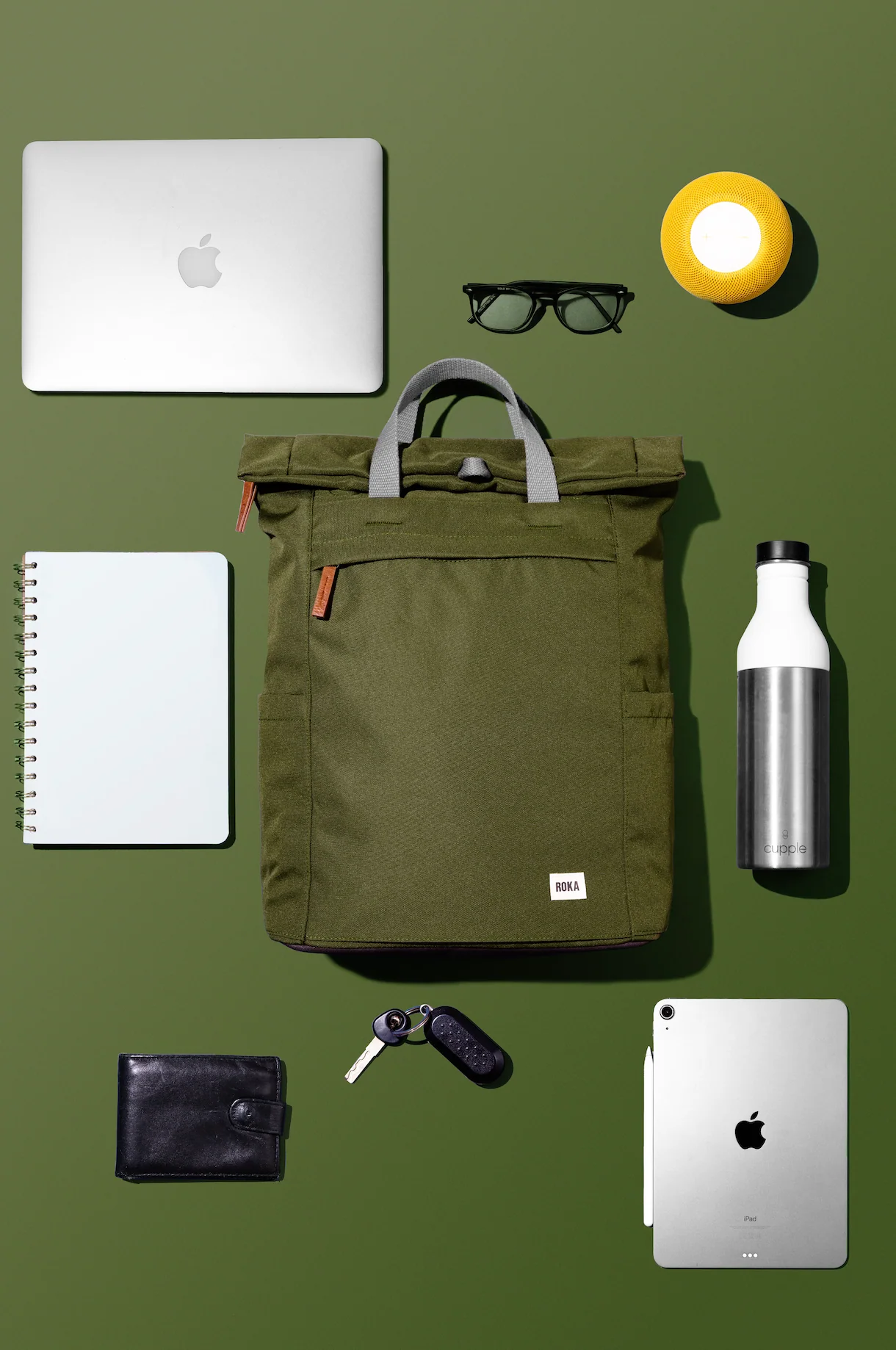 Roka London Finchley Sustainable Canvas Rucksack, Moss - Image 8