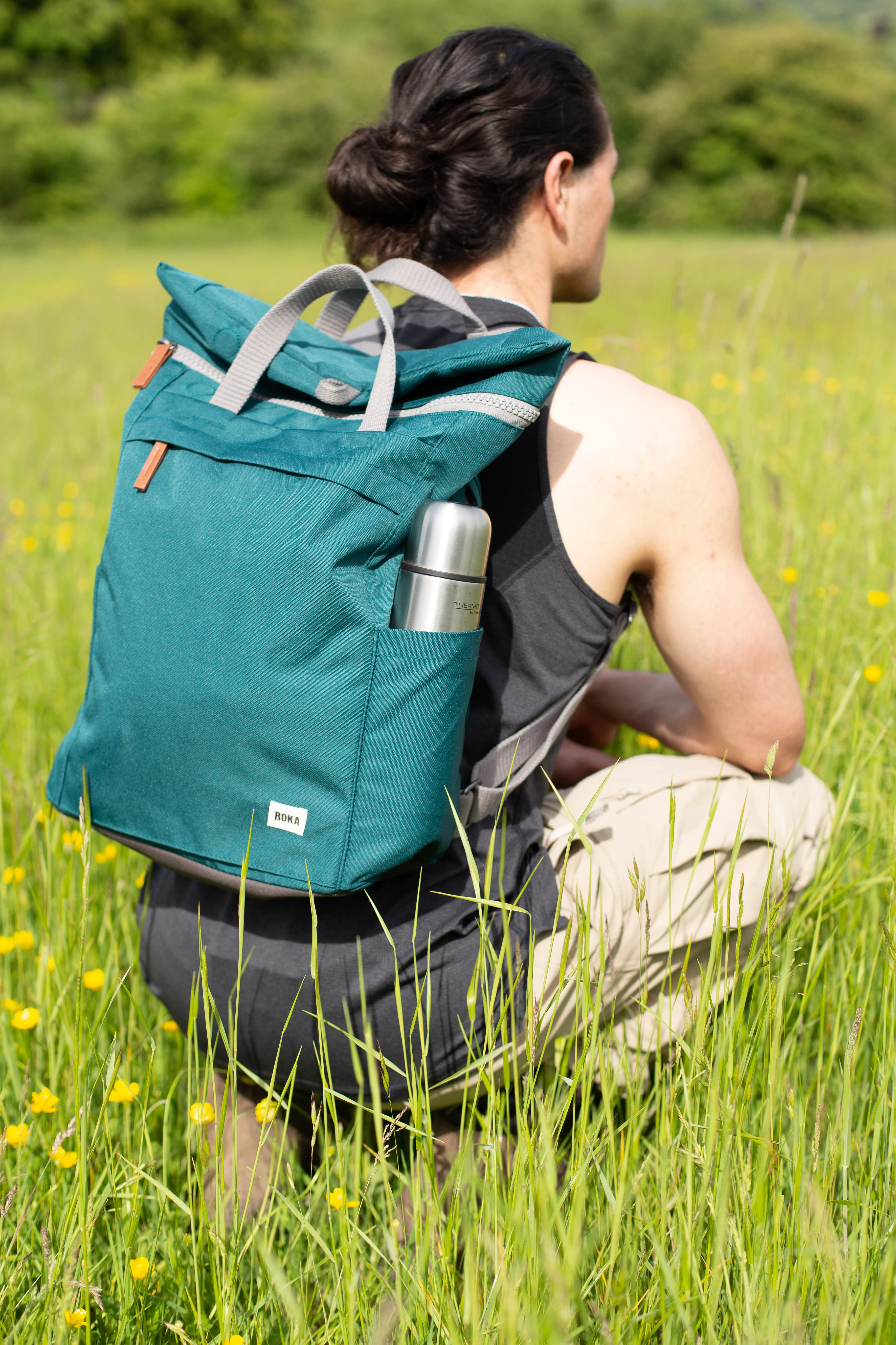 Roka London Finchley Sustainable Canvas Rucksack, Sage Green - Image 8