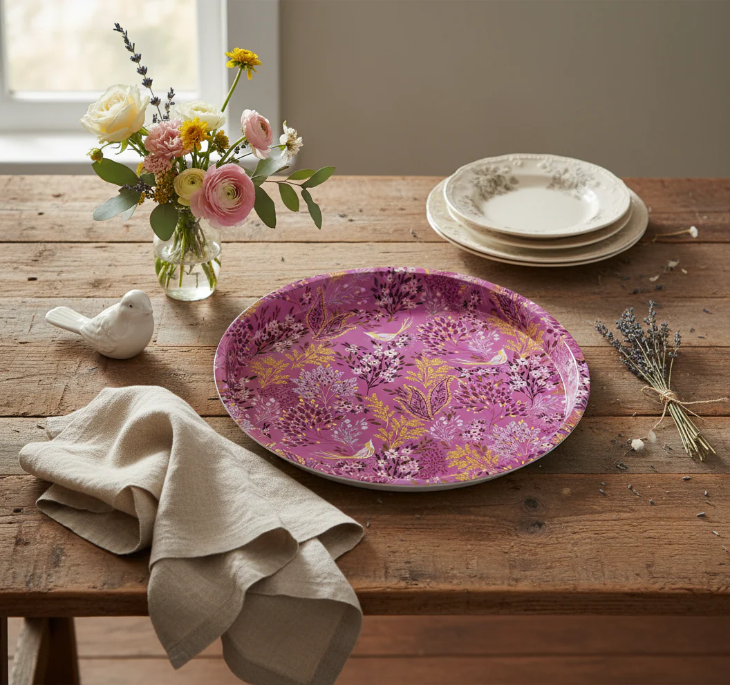 Sara Miller Round Mini Serving Tray, Haveli Garden - Image 2