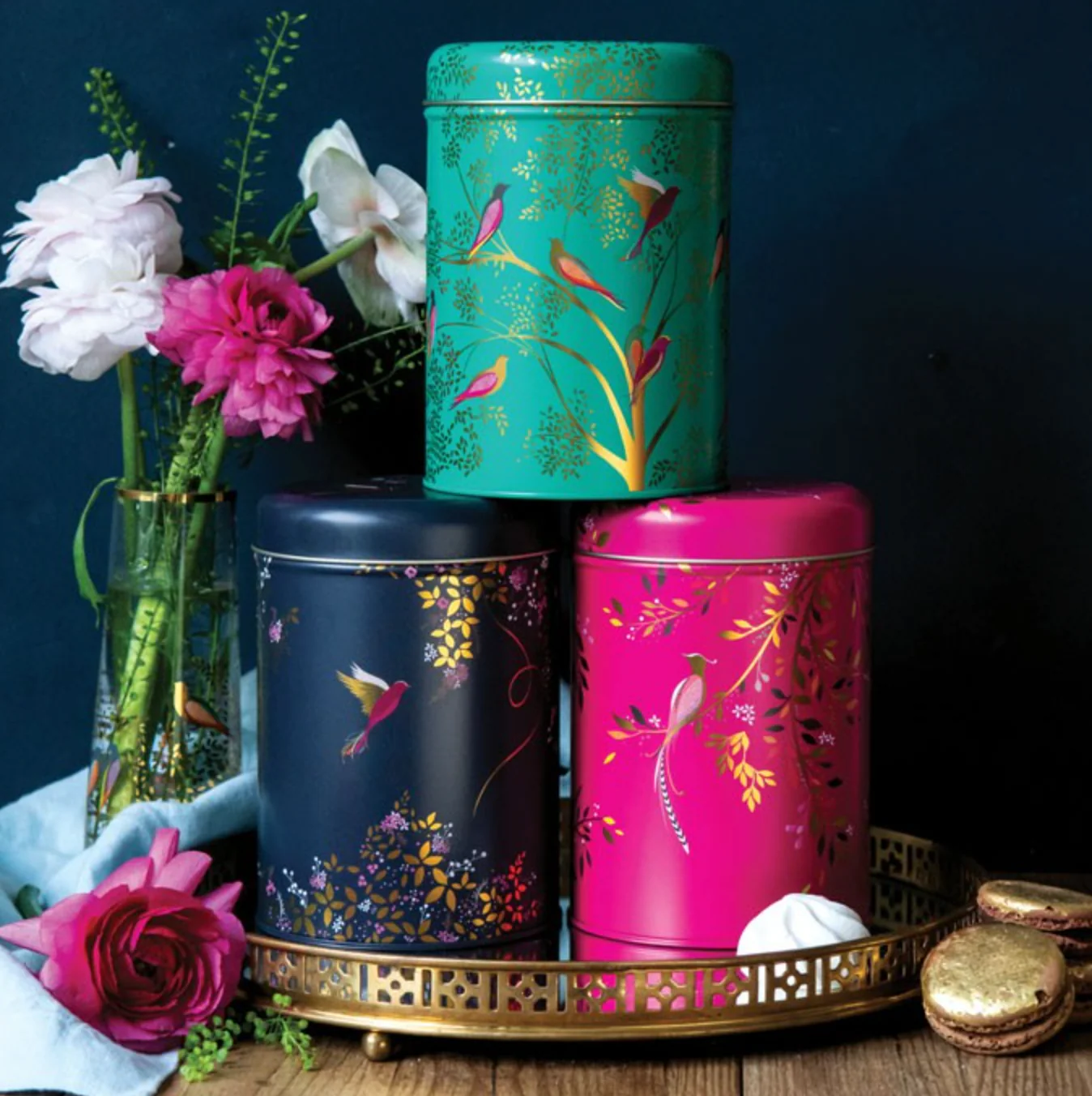 Sara Miller Round Storage Canisters Chelsea, Birds Of Paradise (Set of 3)