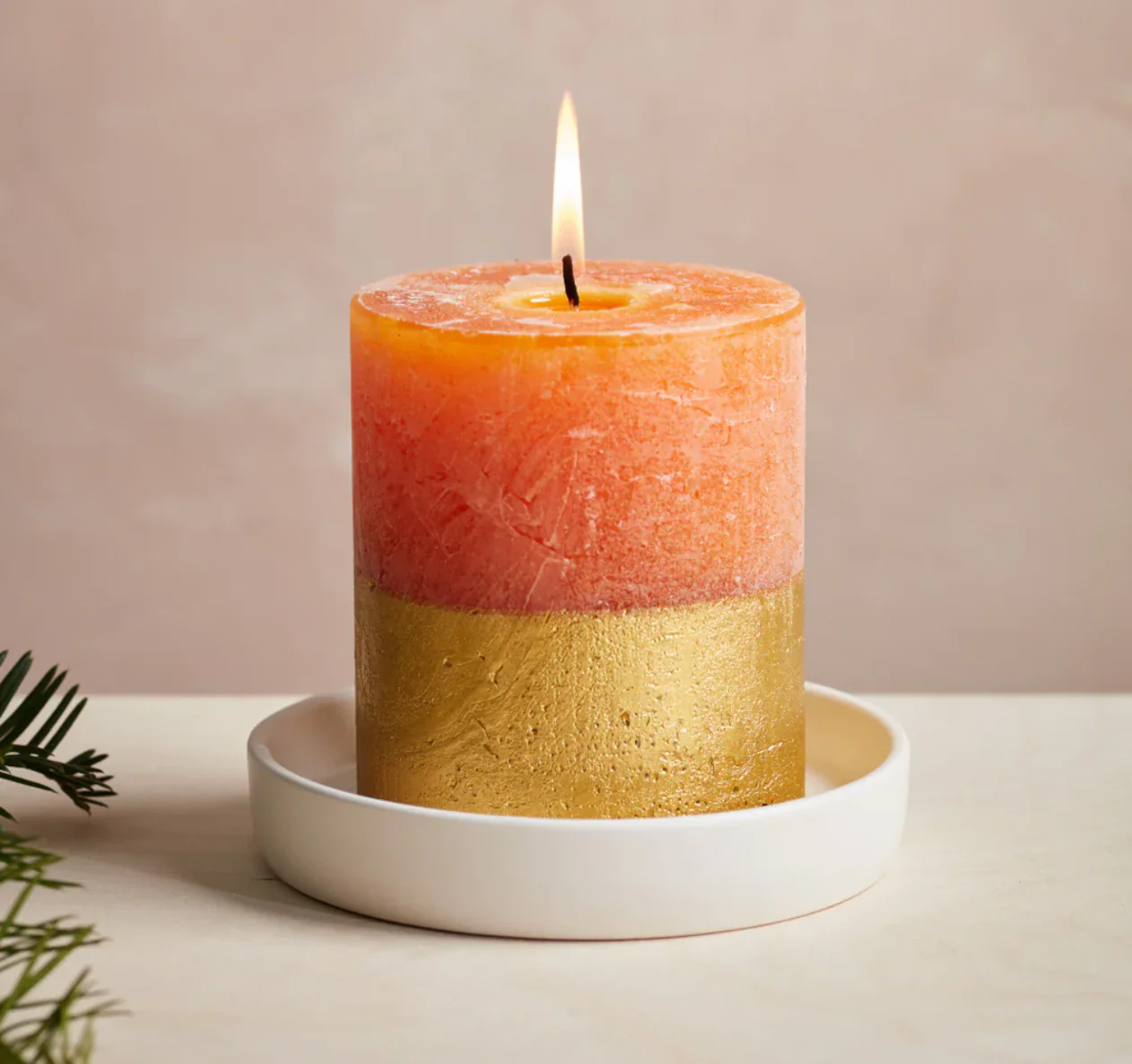 St Eval Gold Dipped Scented Pillar Candle, Orange & Cinnamon - Image 2