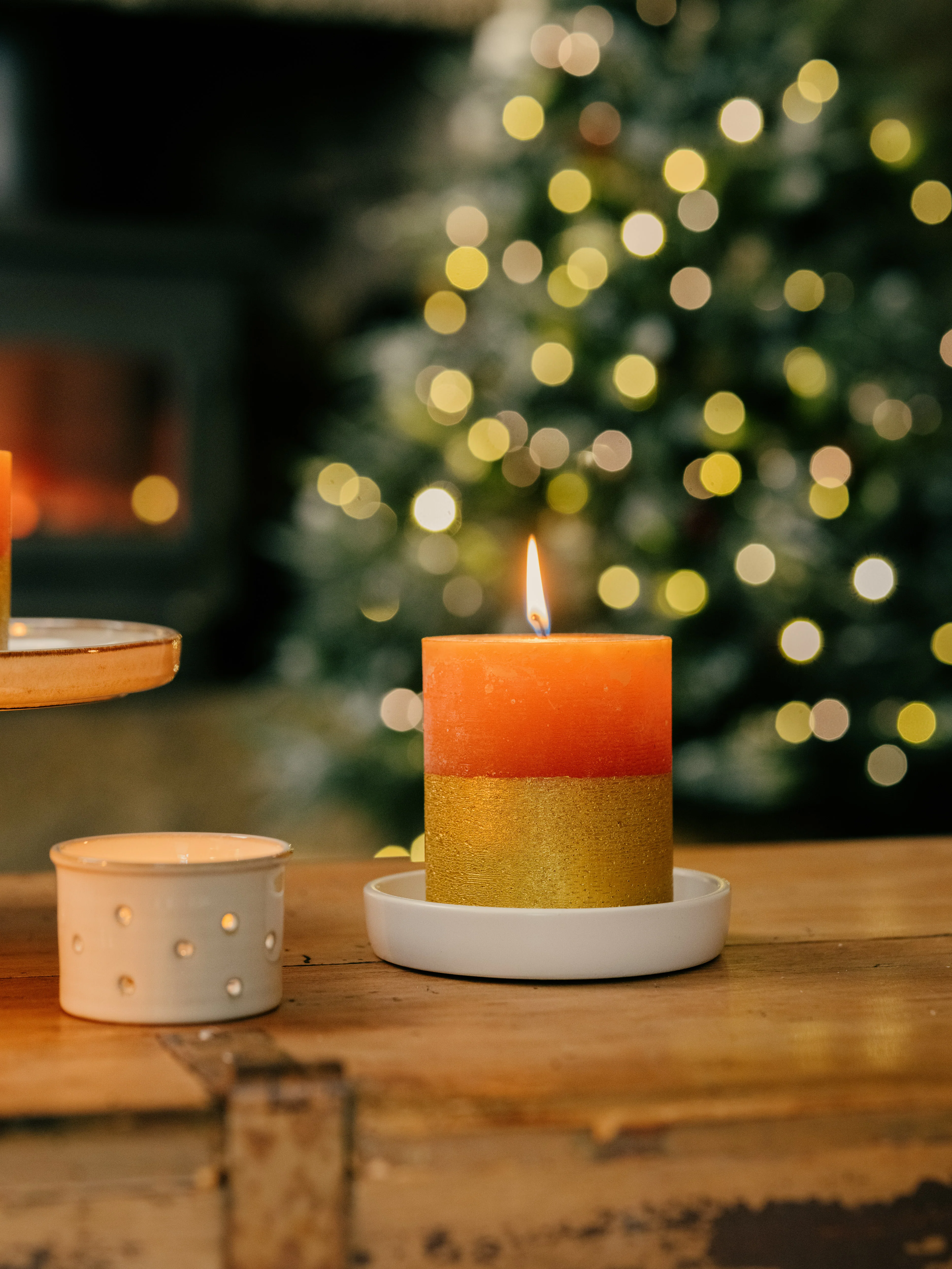 St Eval Gold Dipped Scented Pillar Candle, Orange & Cinnamon - Image 3