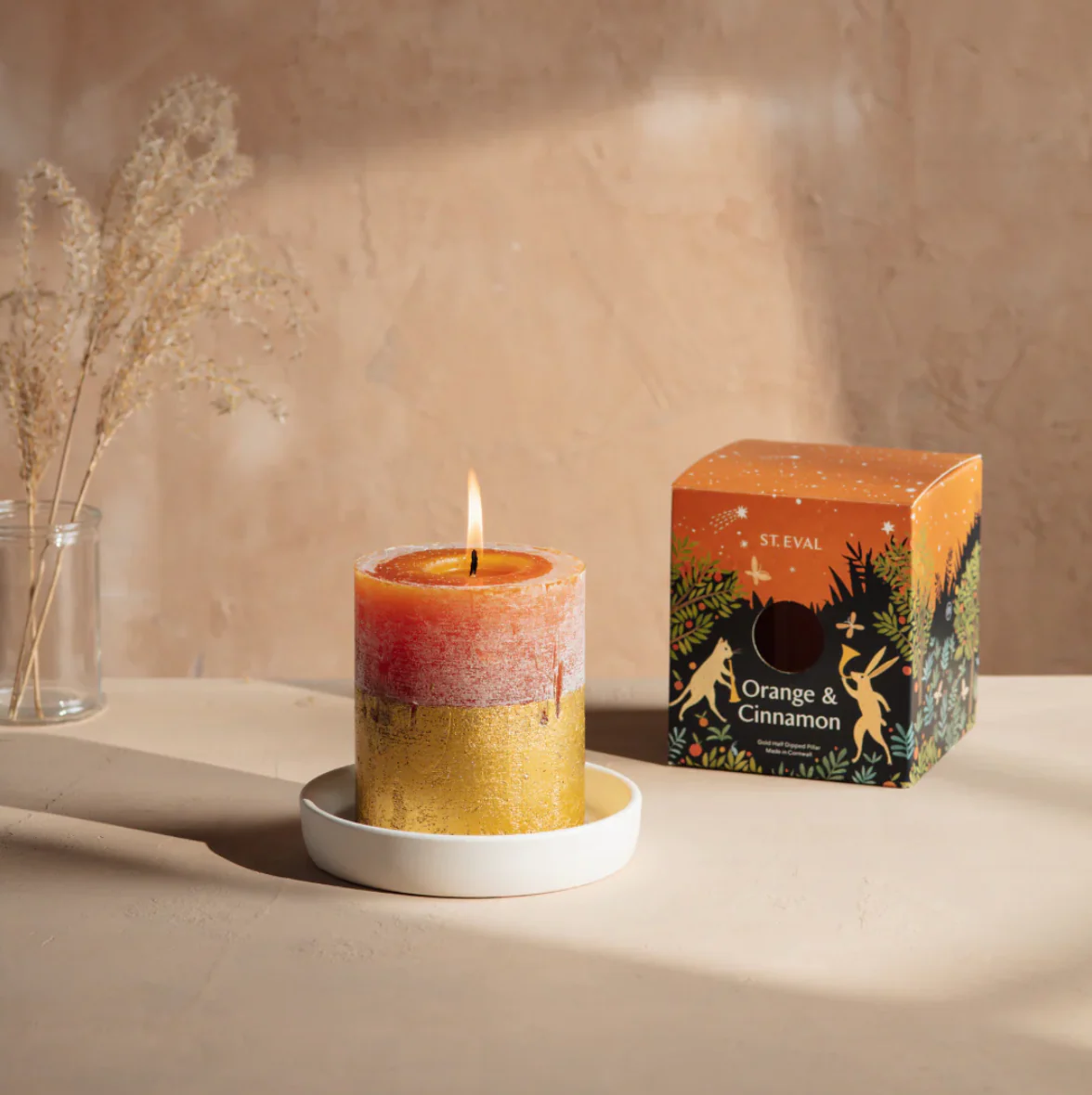 St Eval Gold Dipped Scented Pillar Candle, Orange & Cinnamon - Image 8